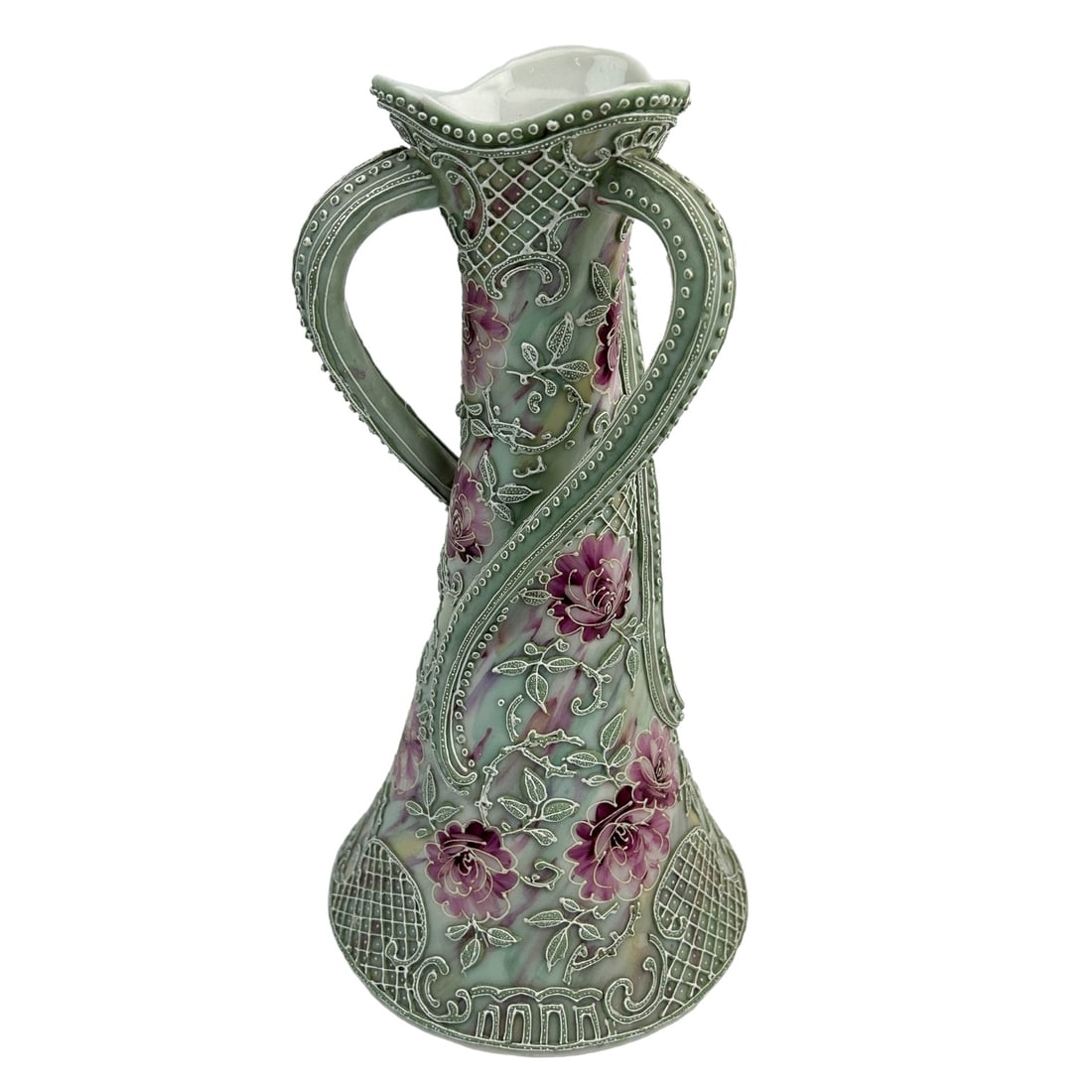 Nippon Moriage Pink Rose 10" Porcelain Floral Vase (1 of 5)