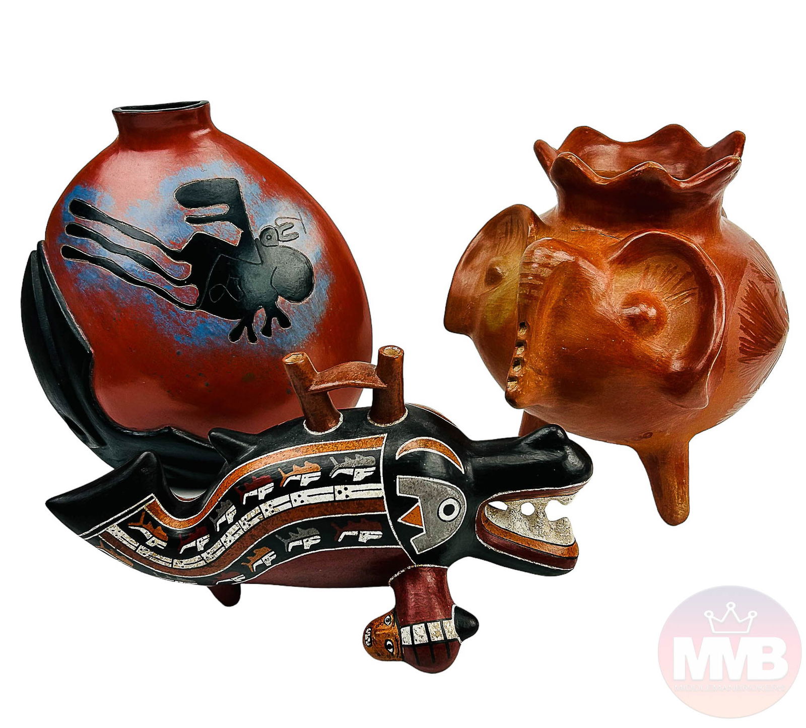 South American Ceramic Vase Sculpture 3pc LOT (1 of 14)