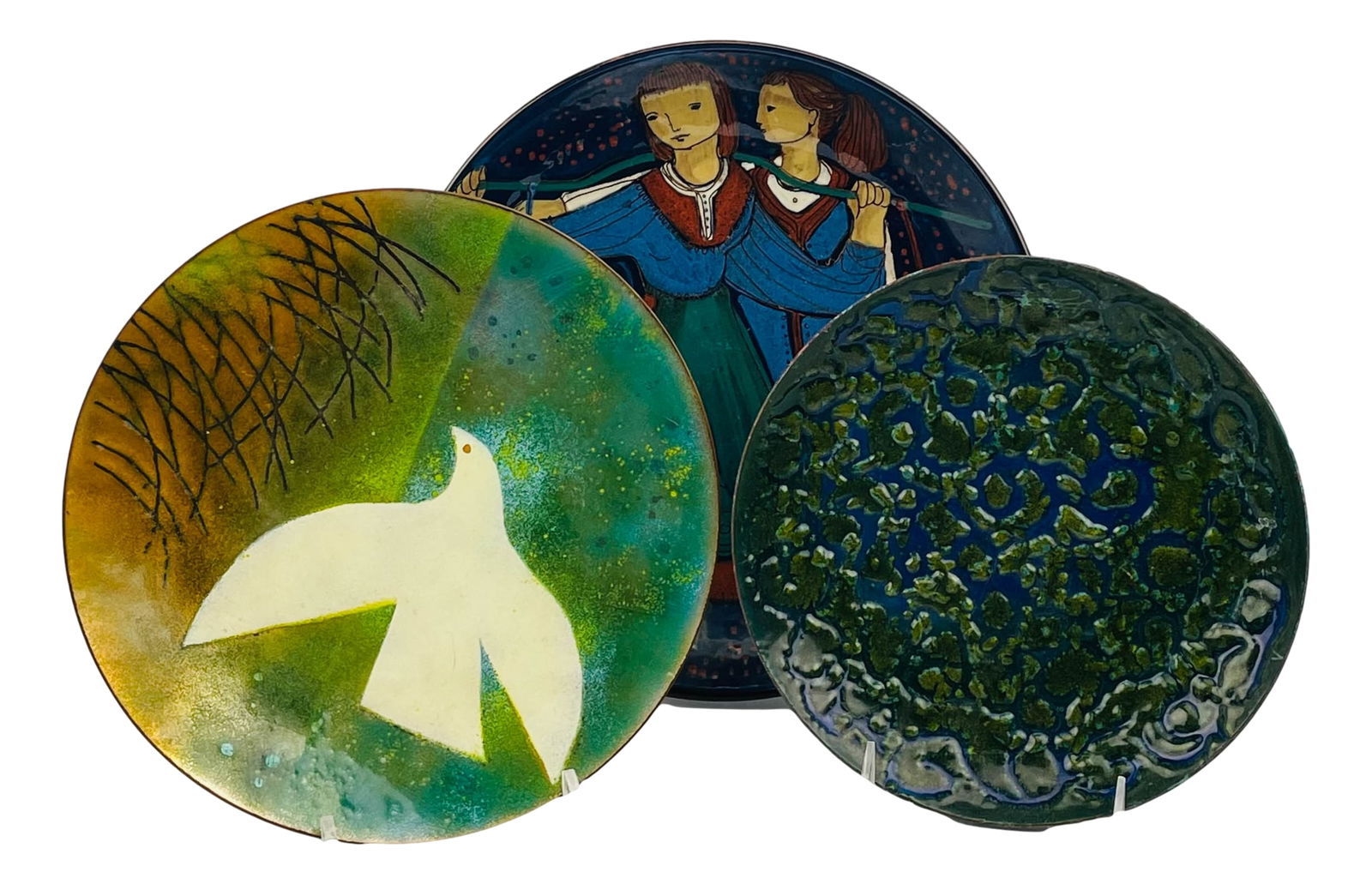 Enamel & Ceramic Pottery Mid Century Plate 3pc LOT (1 of 10)