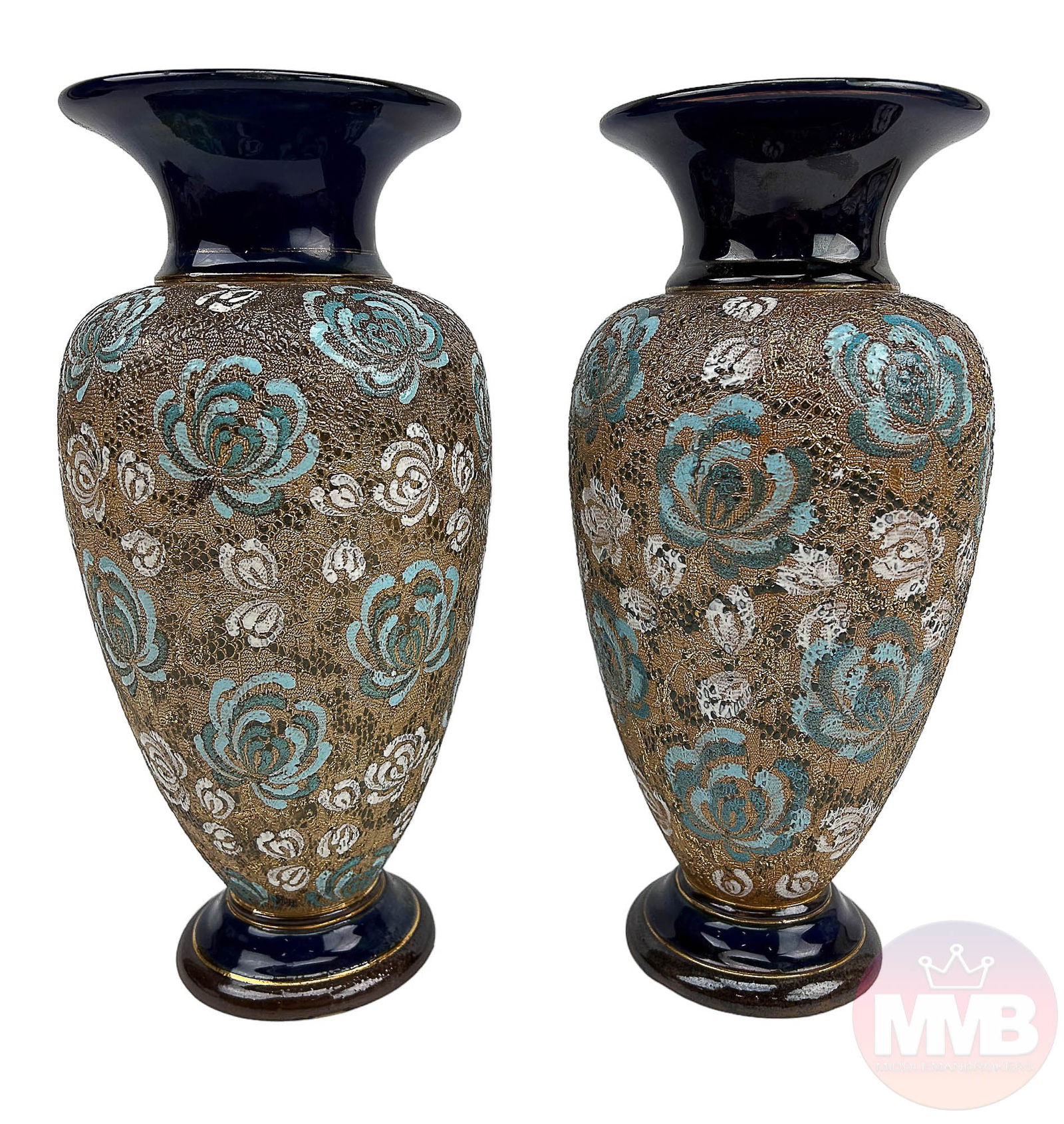 Antique Royal Doulton Slater Stoneware Vases PAIR (1 of 6)