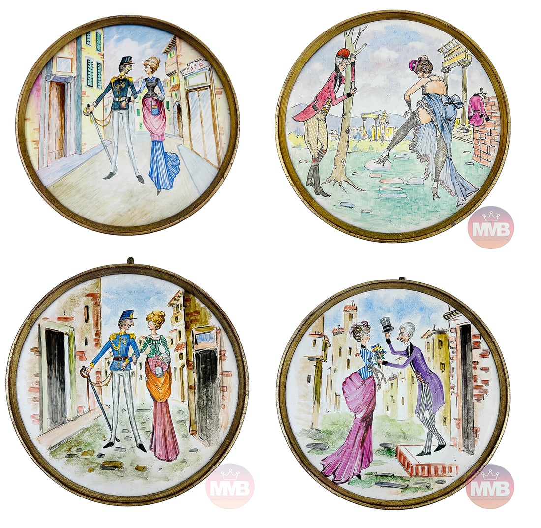 Italian Terracotta 4 Brass Framed Scenic Plaques (1 of 6)