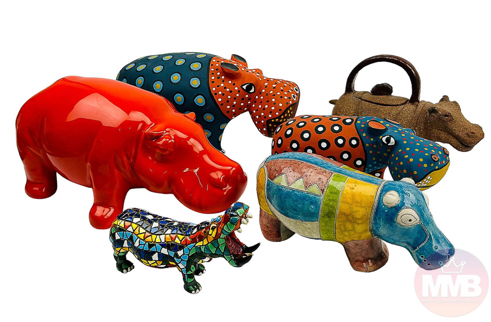 Rossi Barcino Ceramic Wood Hippo Sculpture 6pc LOT (1 of 14)