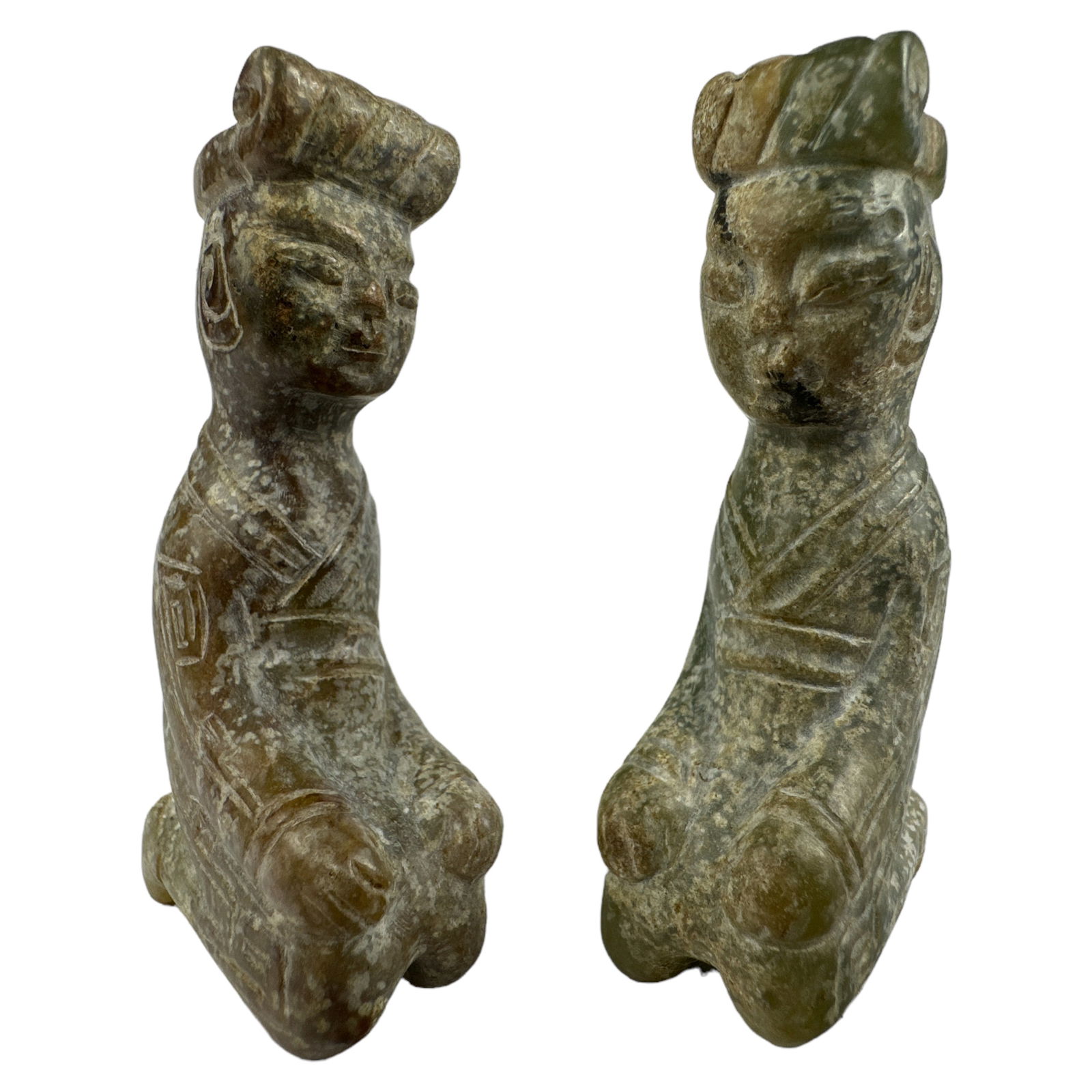 Chinese Carved Jade Stone Figural Kneeling Statues (1 of 5)
