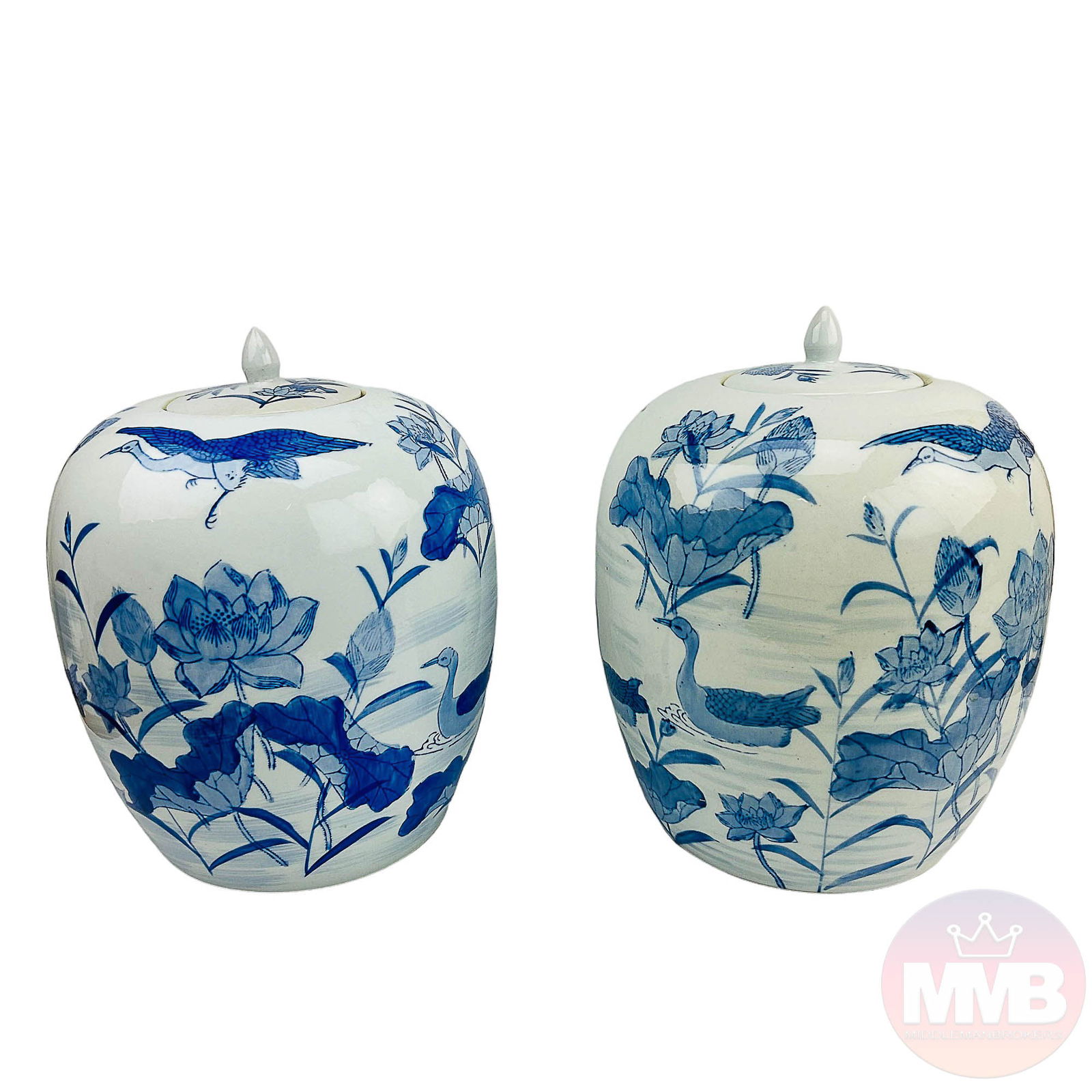 Blue and White Chinese Glazed Pair Ginger Jars (1 of 6)