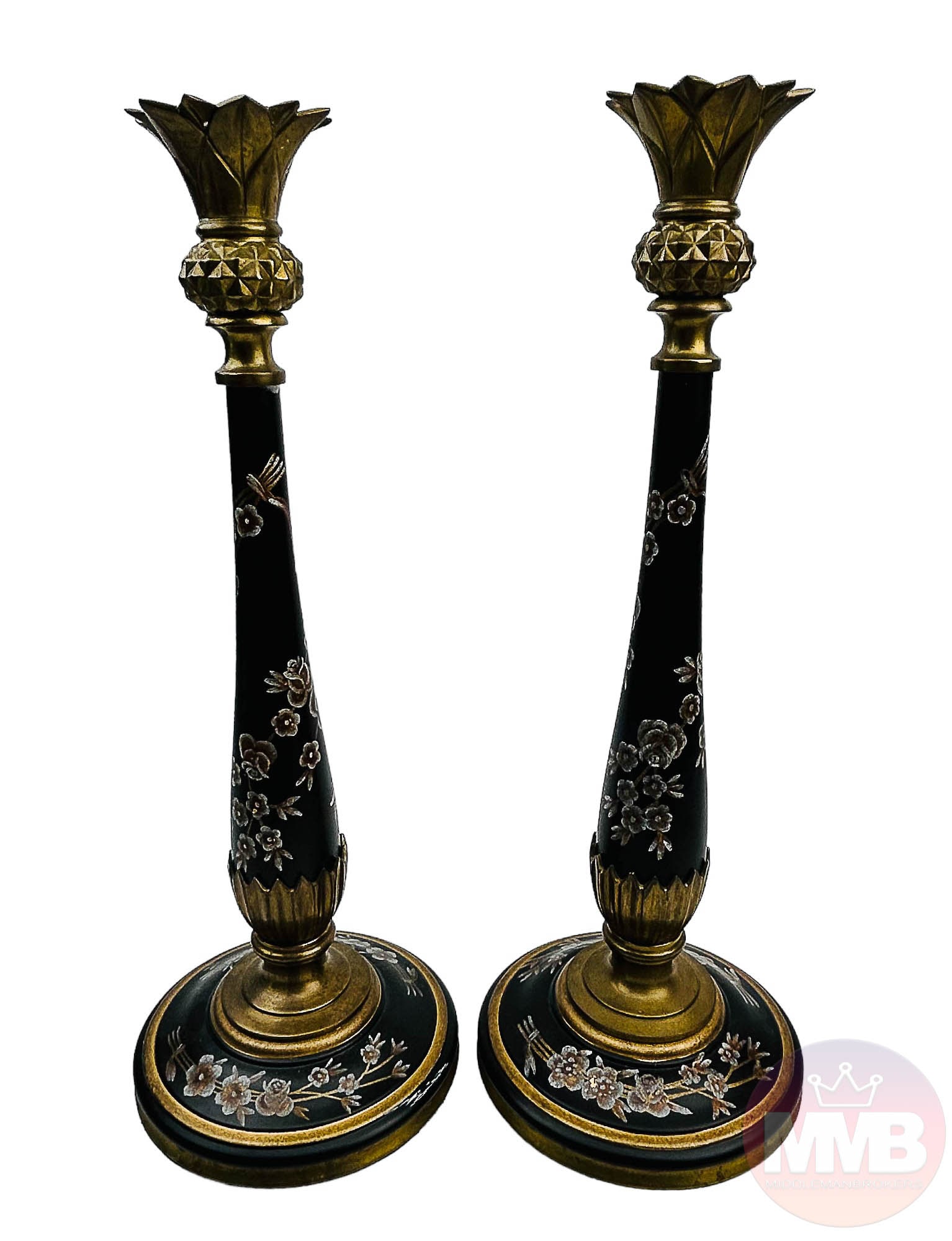 French Empire Style Pr Bronze Floral candle holders (1 of 4)