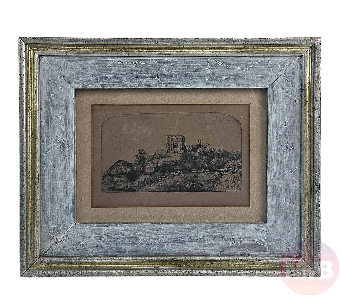 Landscape W/ Square Tower Etching After Rembrandt Auction