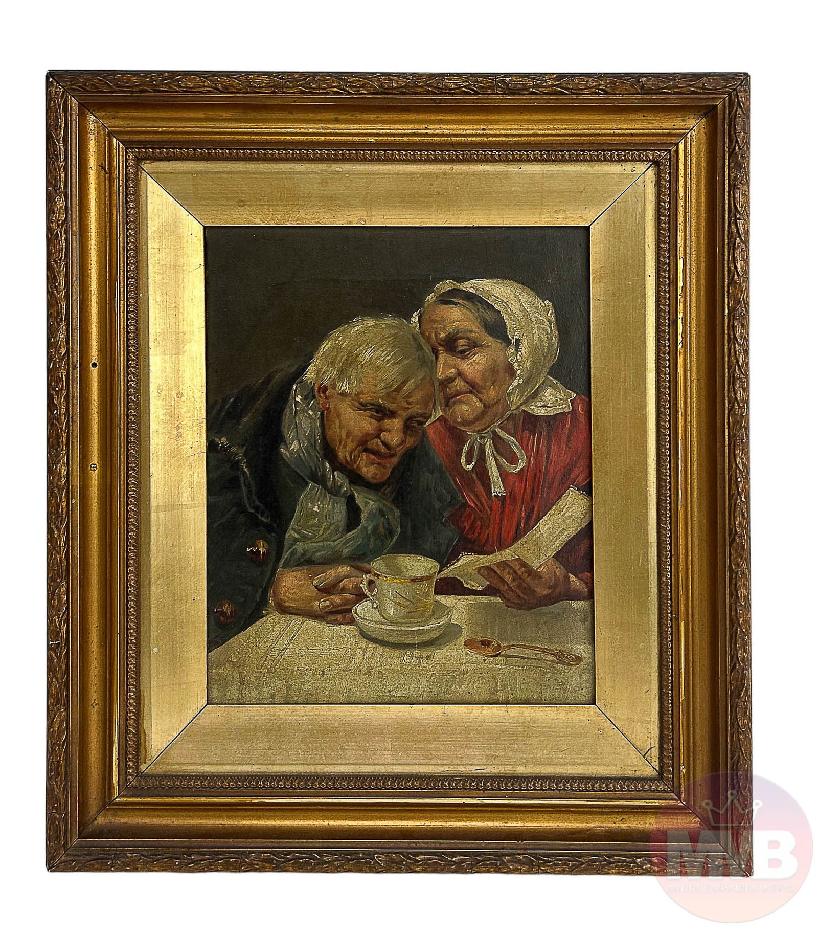 Antique European Genre Scene Portrait Oil Painting (1 of 4)