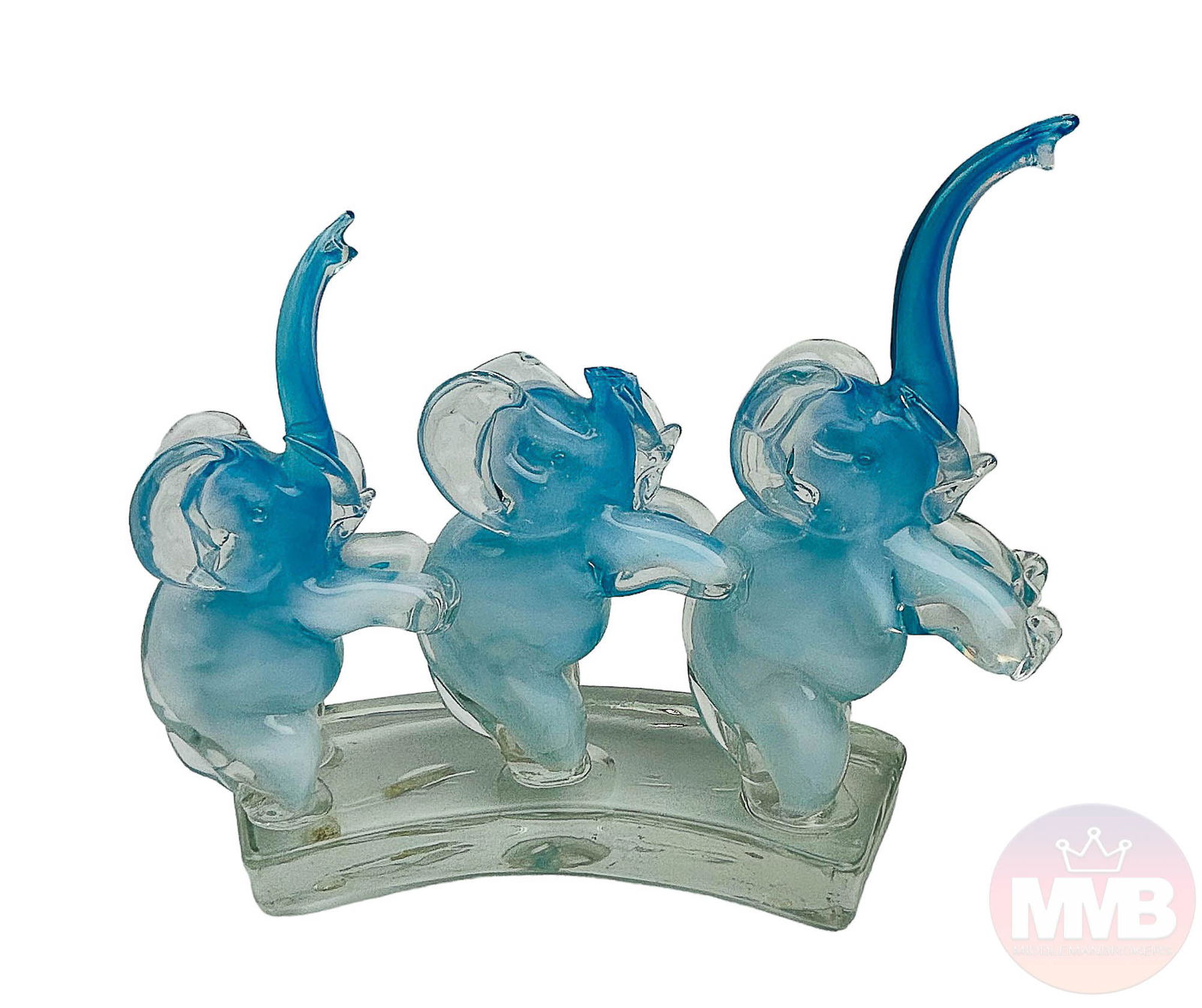 Murano Blue Elephant Trunk Up Art Glass Sculpture (1 of 4)