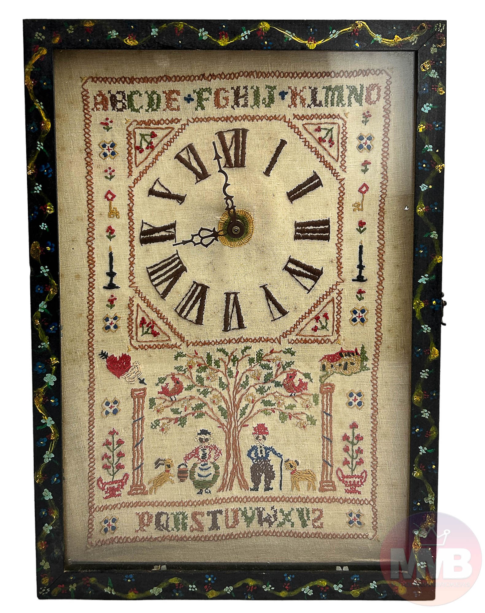 Needlepoint Embroidered Alphabet Sampler Clock 16" (1 of 7)