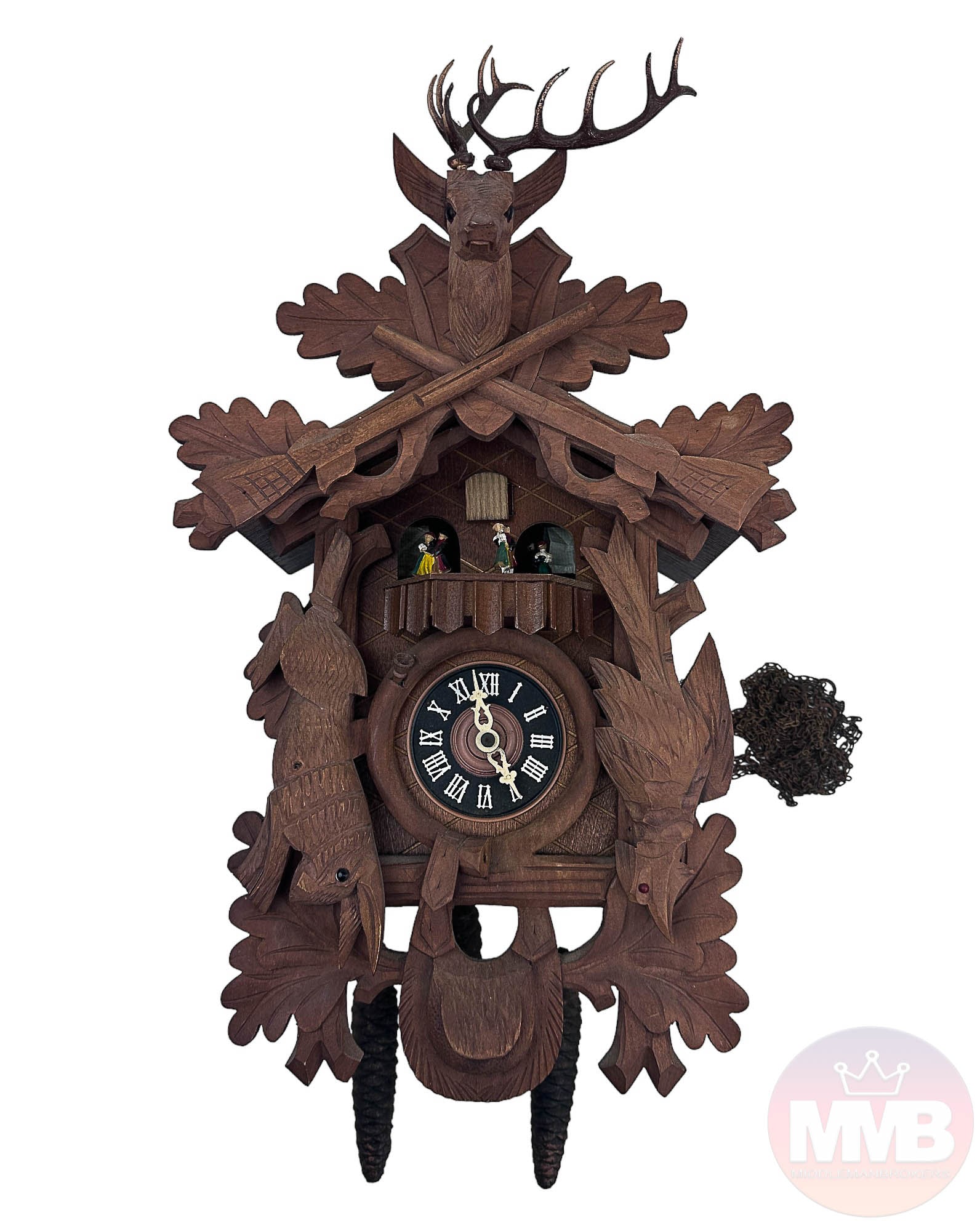 Hand Carved Wood Classic Hunter Style Cuckoo Clock (1 of 8)