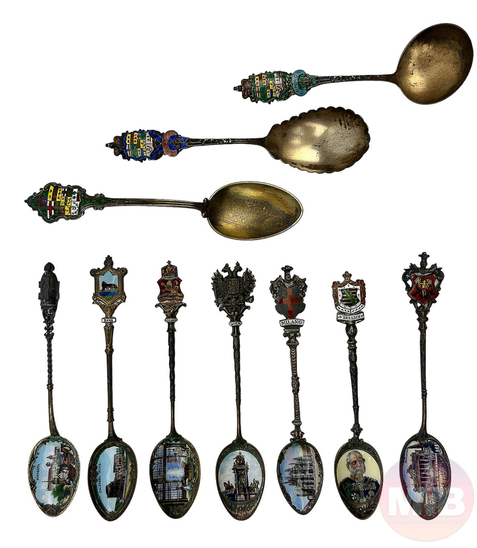 Sterling 800 Silver Enamel Bowl Souvenir Spoon LOT (1 of 7)