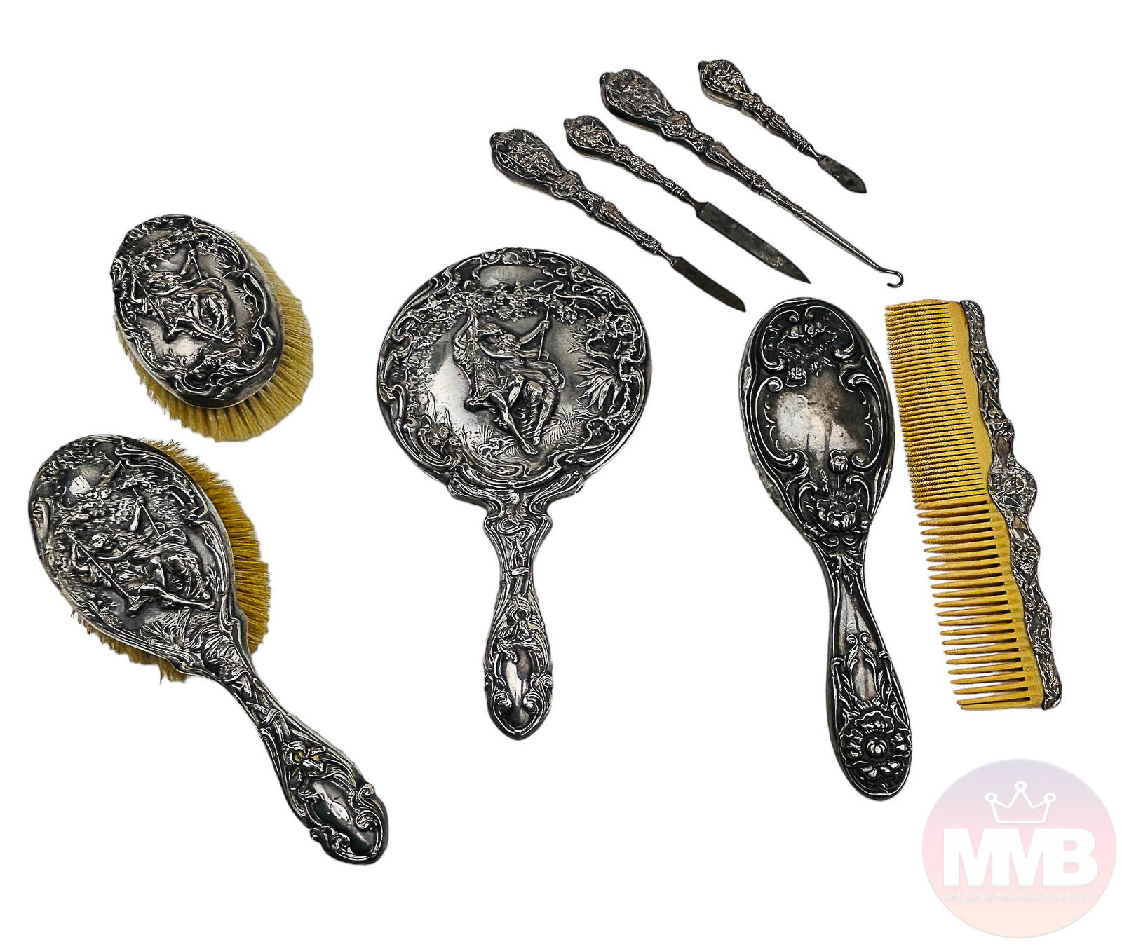 Antique Foster Bailey Sterling Brush Comb File 9pc (1 of 13)