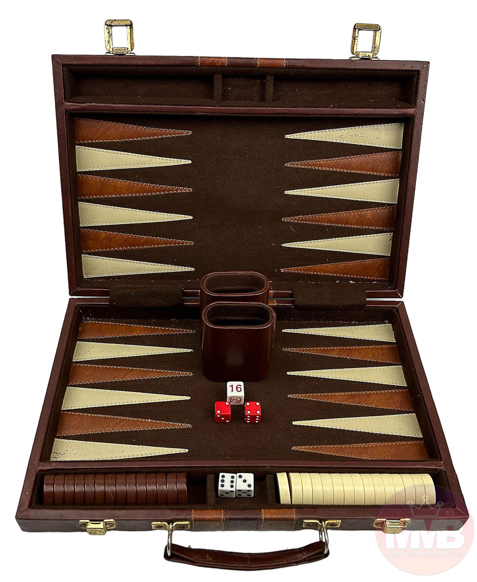 Backgammon Board Game Set w/ Portable Leather Case (1 of 3)