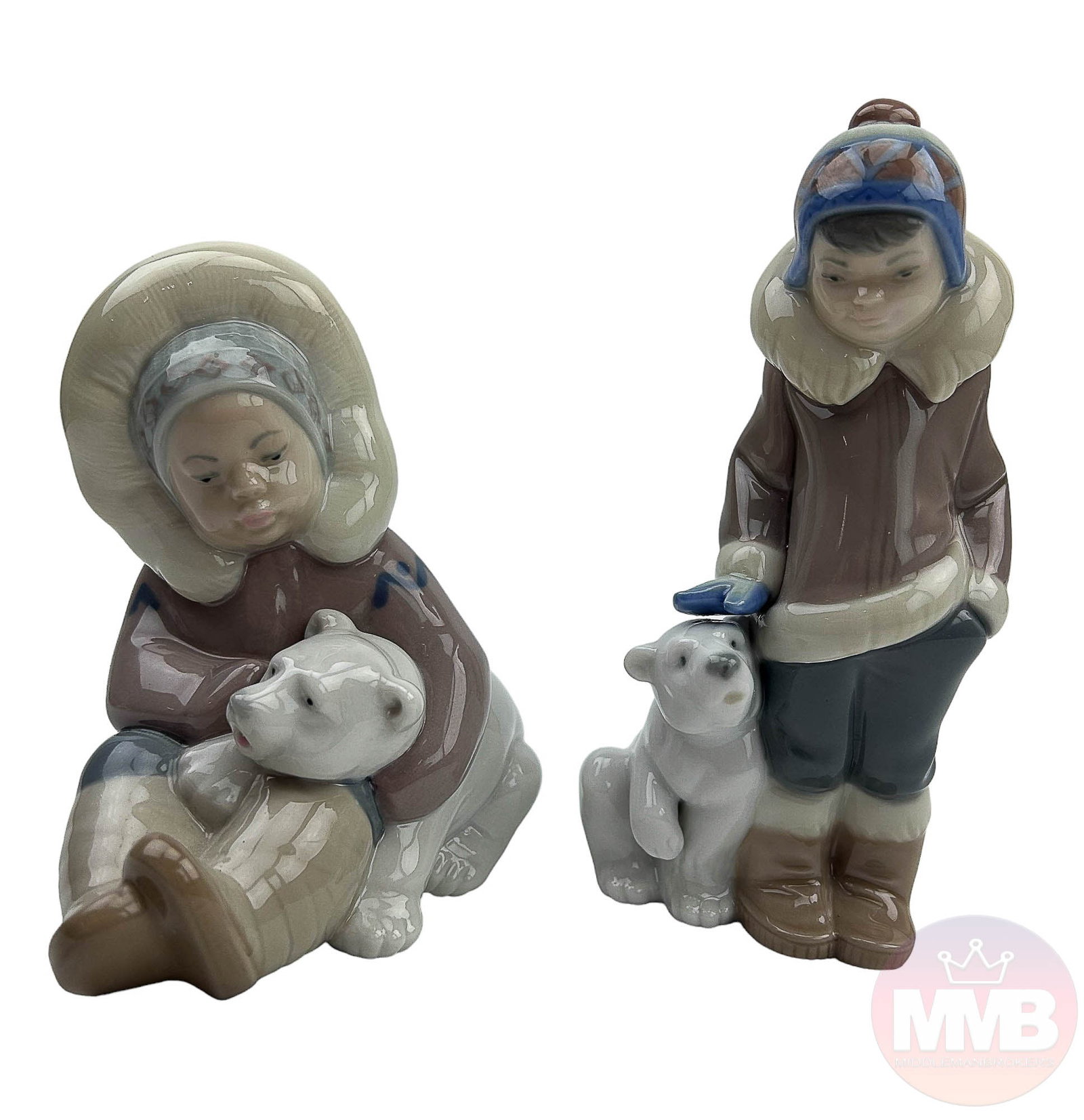 Lladro Eskimo Boy w Pet Porcelain Figurine 2pc LOT (1 of 4)