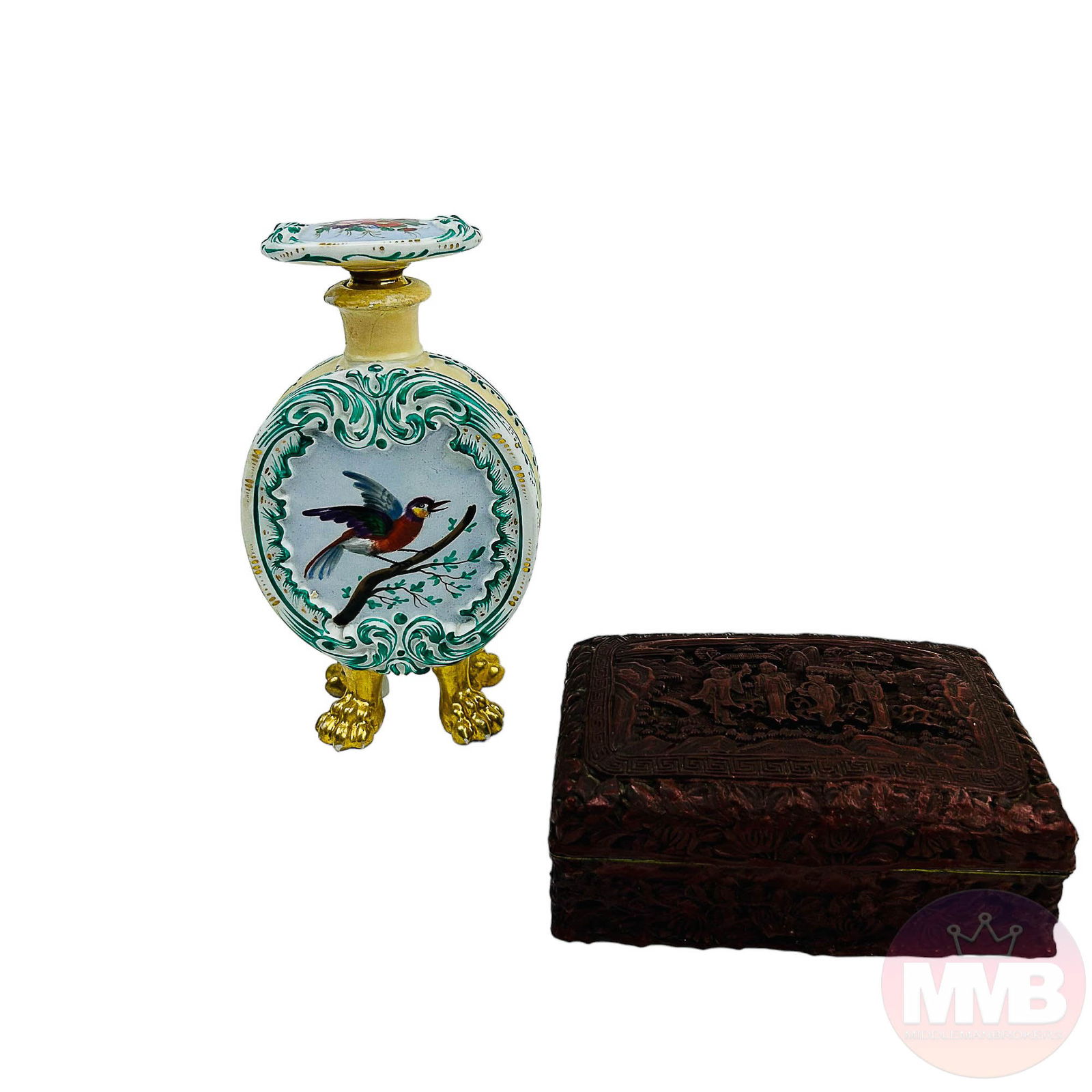 Lacquered Box & Porcelain Painted Perfume Bottle (1 of 18)