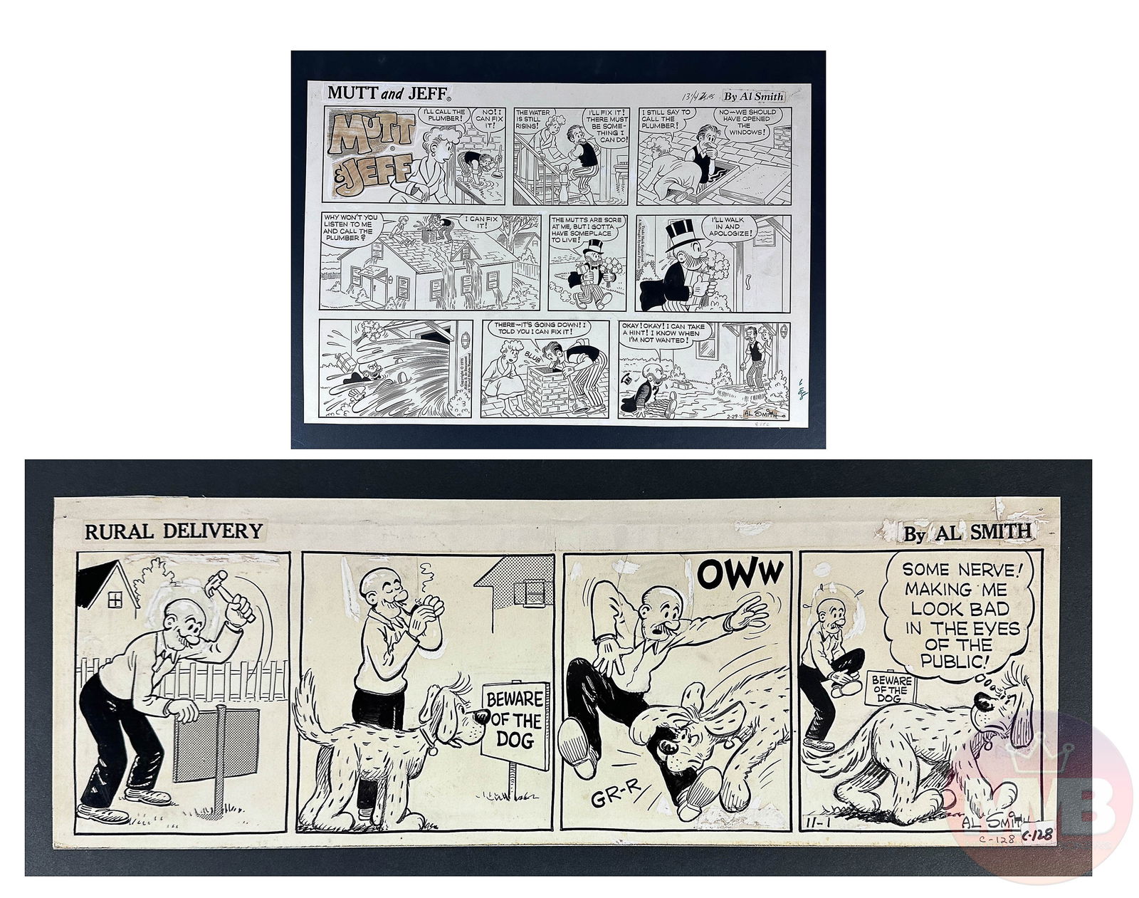 Al Smith Black White B&W Cartoon Comic Strip 2pc (1 of 2)
