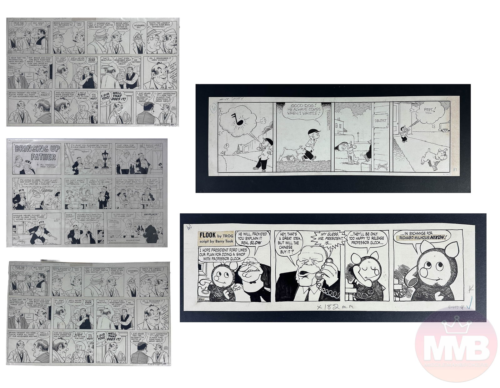 Comic Strip B&W Illustration Art ESTATE LOT: Estate collection lot of black and white illustrated comic strip art. Measure from 10" - 15 1/2" x 19 1/2" - 22 1/2". Signed with either pen and or printed signatures. Being sold as unframed. Conditio