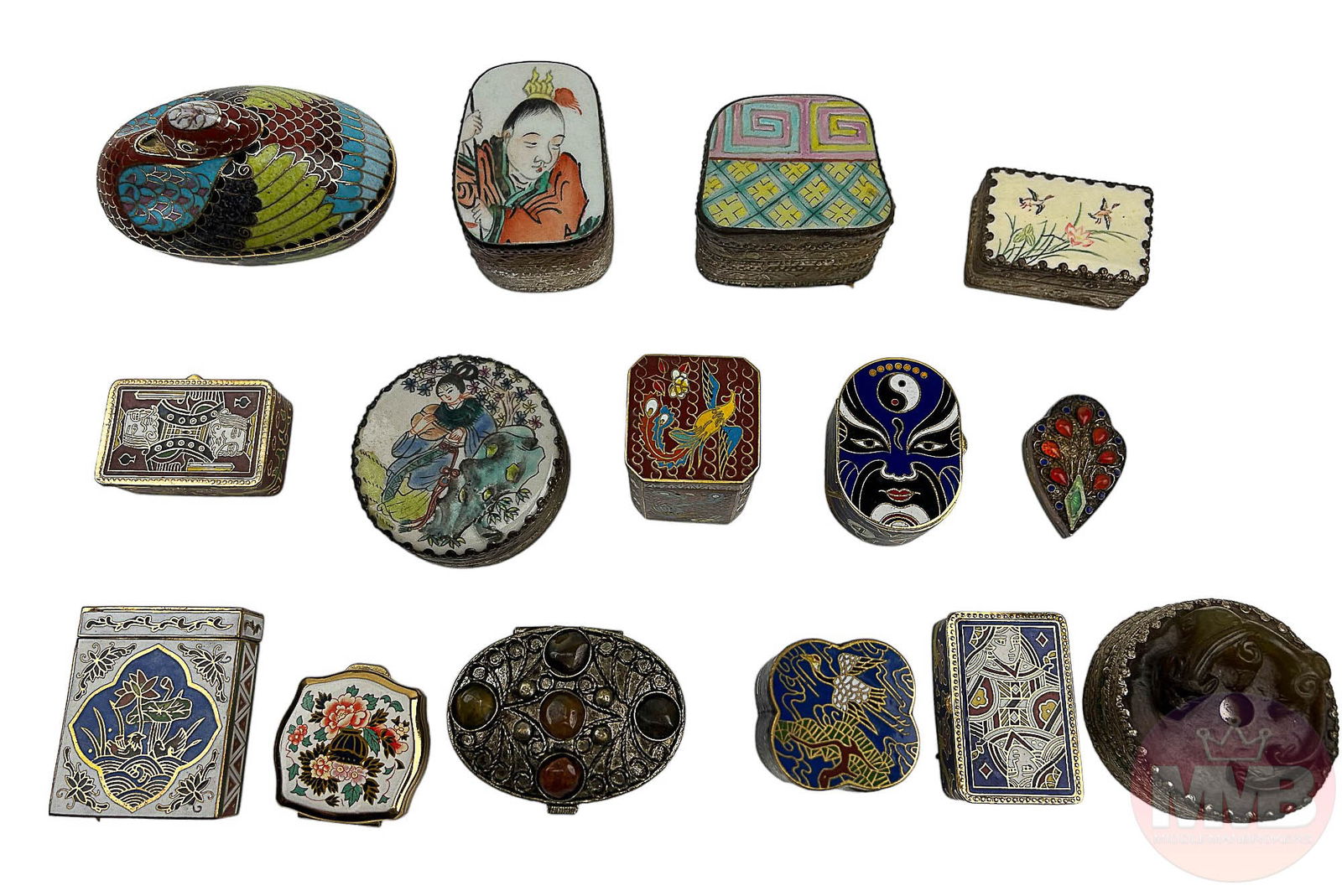 Chinese Cloisonne Enamel Silver Plate Box 15pc LOT (1 of 7)