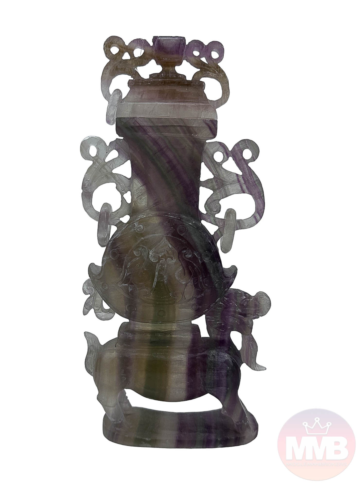 Chinese Carved Rainbow Fluorite Figural Lidded Urn (1 of 5)