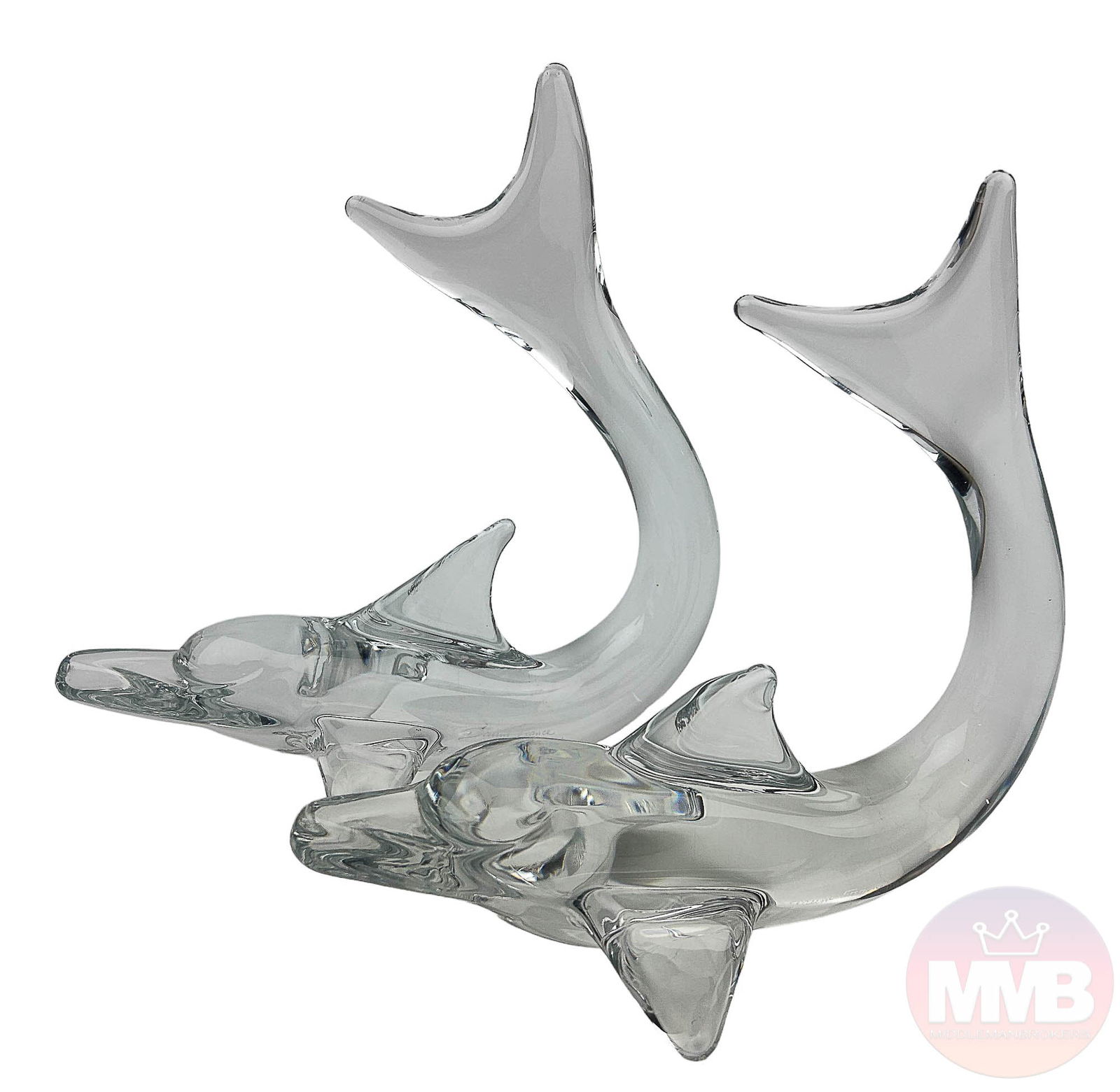 Daum Crystal Dolphin Art Glass Fish Sculpture 2pc (1 of 5)