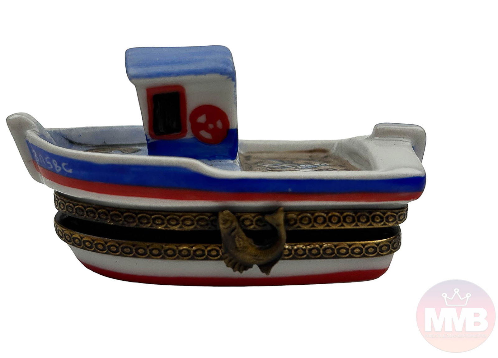 Limoges French Porcelain Tugboat Trinket Ring Box (1 of 9)