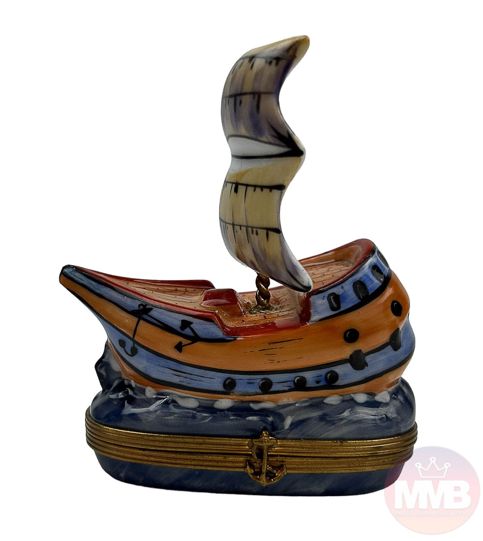 Limoges Porcelain Single Mast Sailboat Trinket Box (1 of 6)