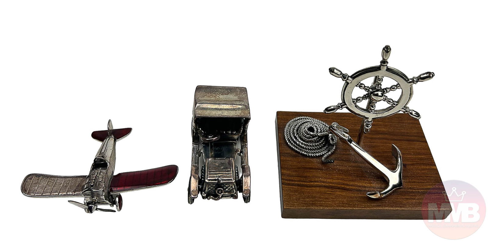 Sterling Mini Plane Car & Ship Wheel Sculpture LOT (1 of 7)