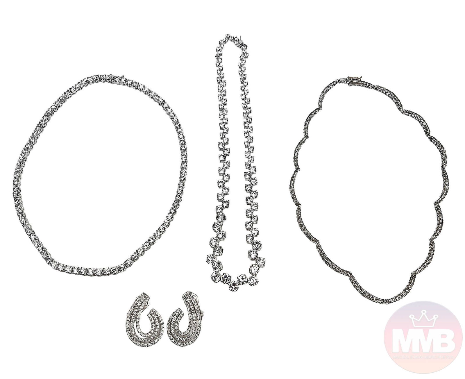 Sterling Silver & Rhinestone Earrings Necklace LOT (1 of 9)