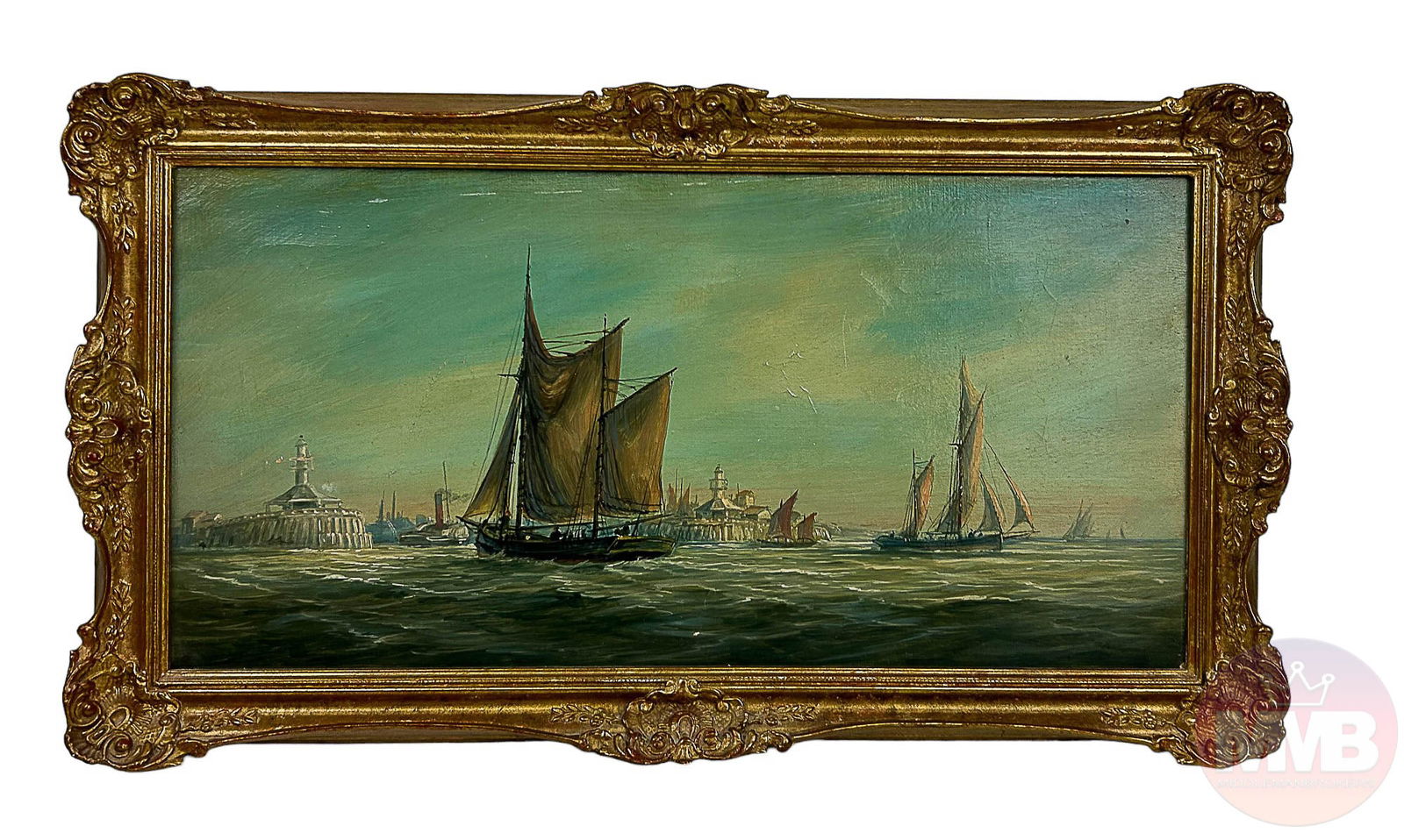 Antique Nautical Sailboat Seascape Oil Painting (1 of 3)