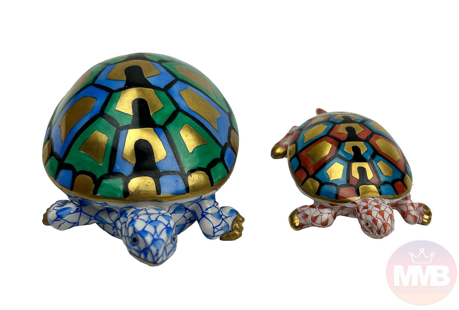 Herend Blue Raspberry Fishnet Turtle Figurine 2pc (1 of 8)
