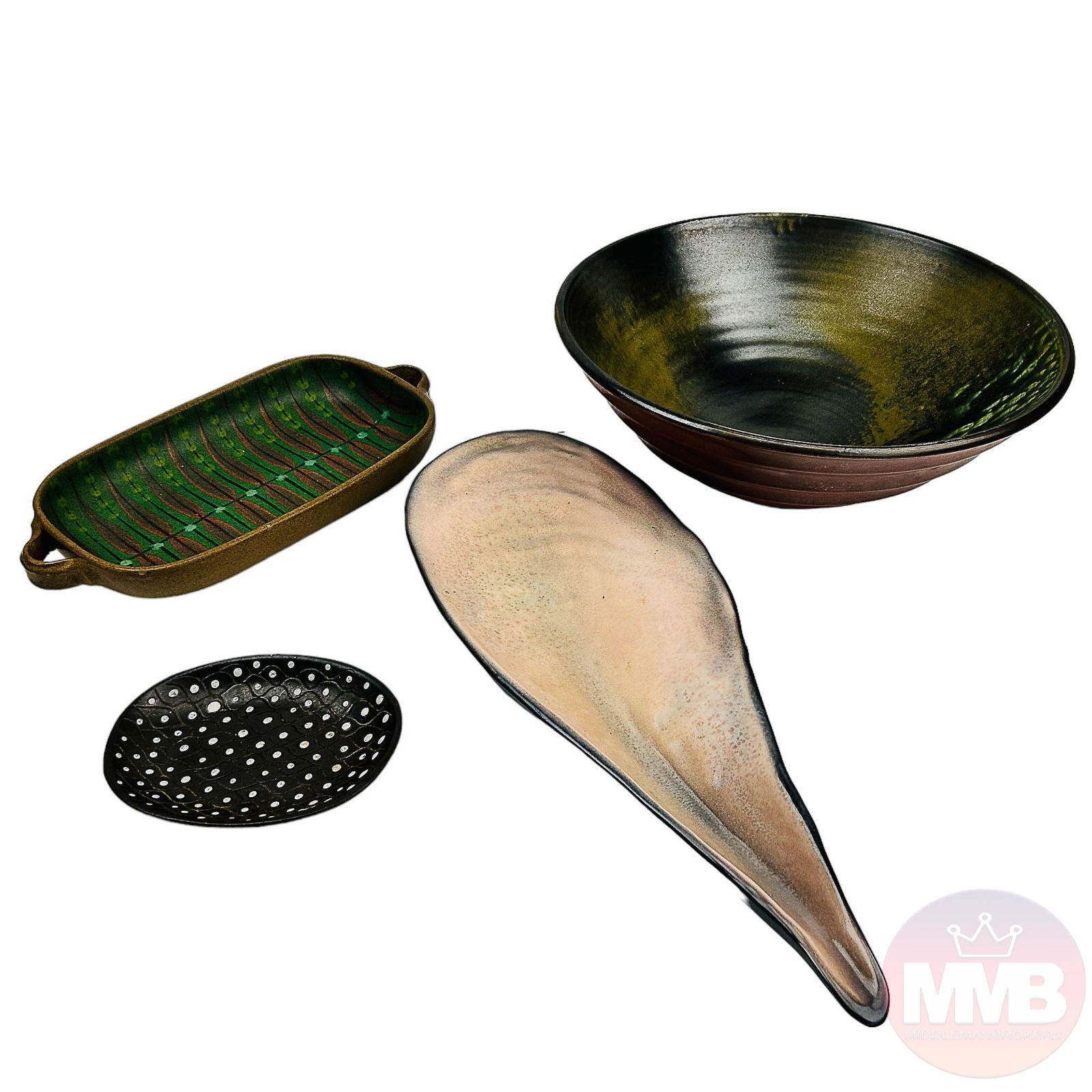Mid Century Ceramic Pottery Bowl Dish Tray 4pc LOT (1 of 10)