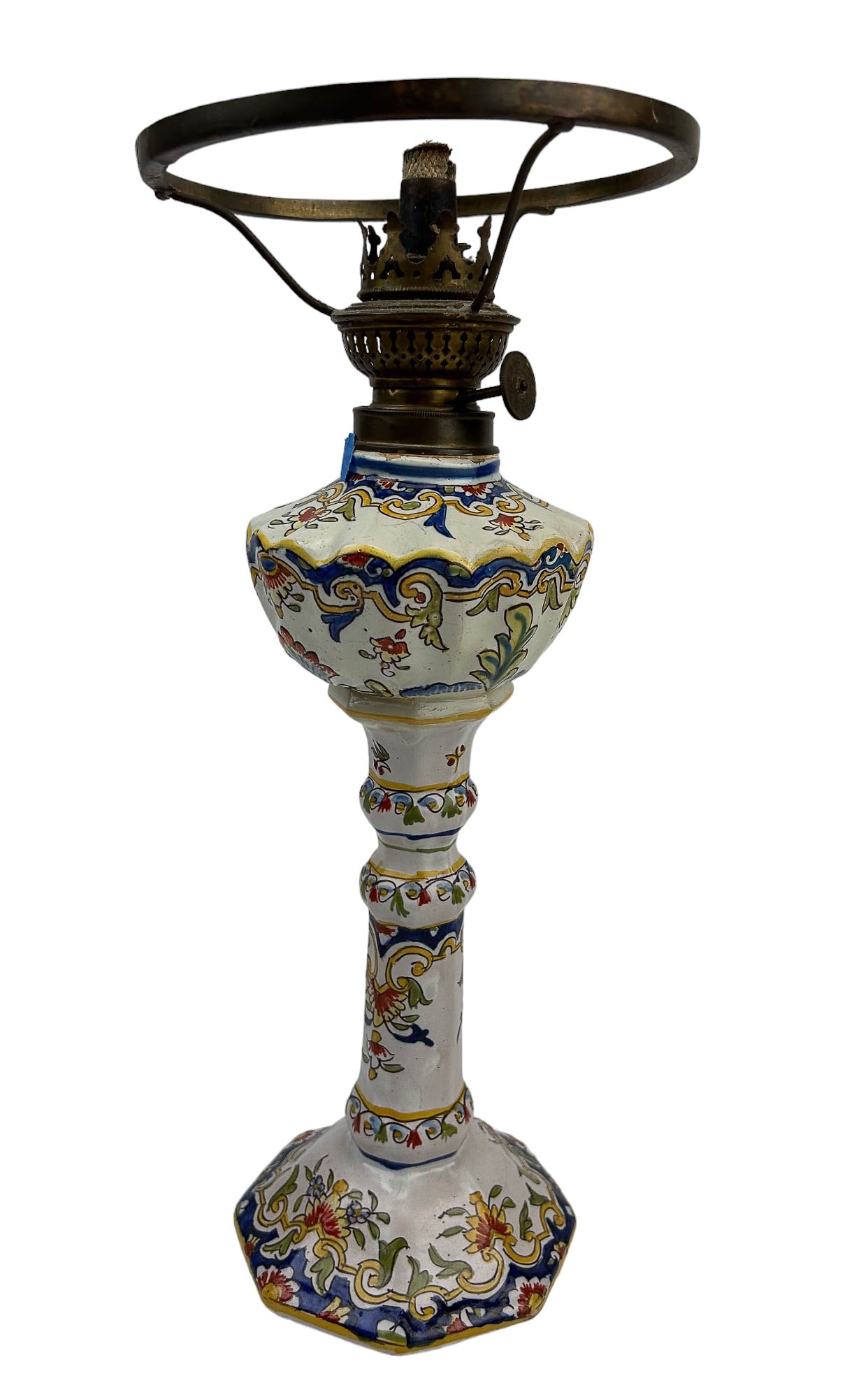 Rouen French Faience Pottery Floral Oil Desk Lamp (1 of 6)