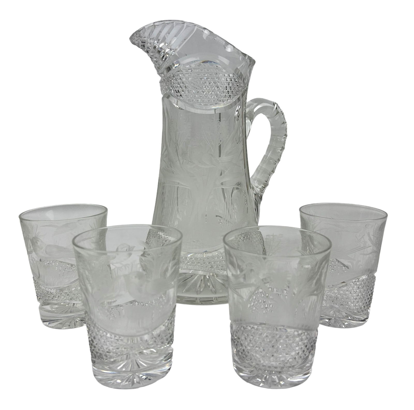 Antique Engraved Crystal Tumbler & Pitcher Jug LOT (1 of 5)