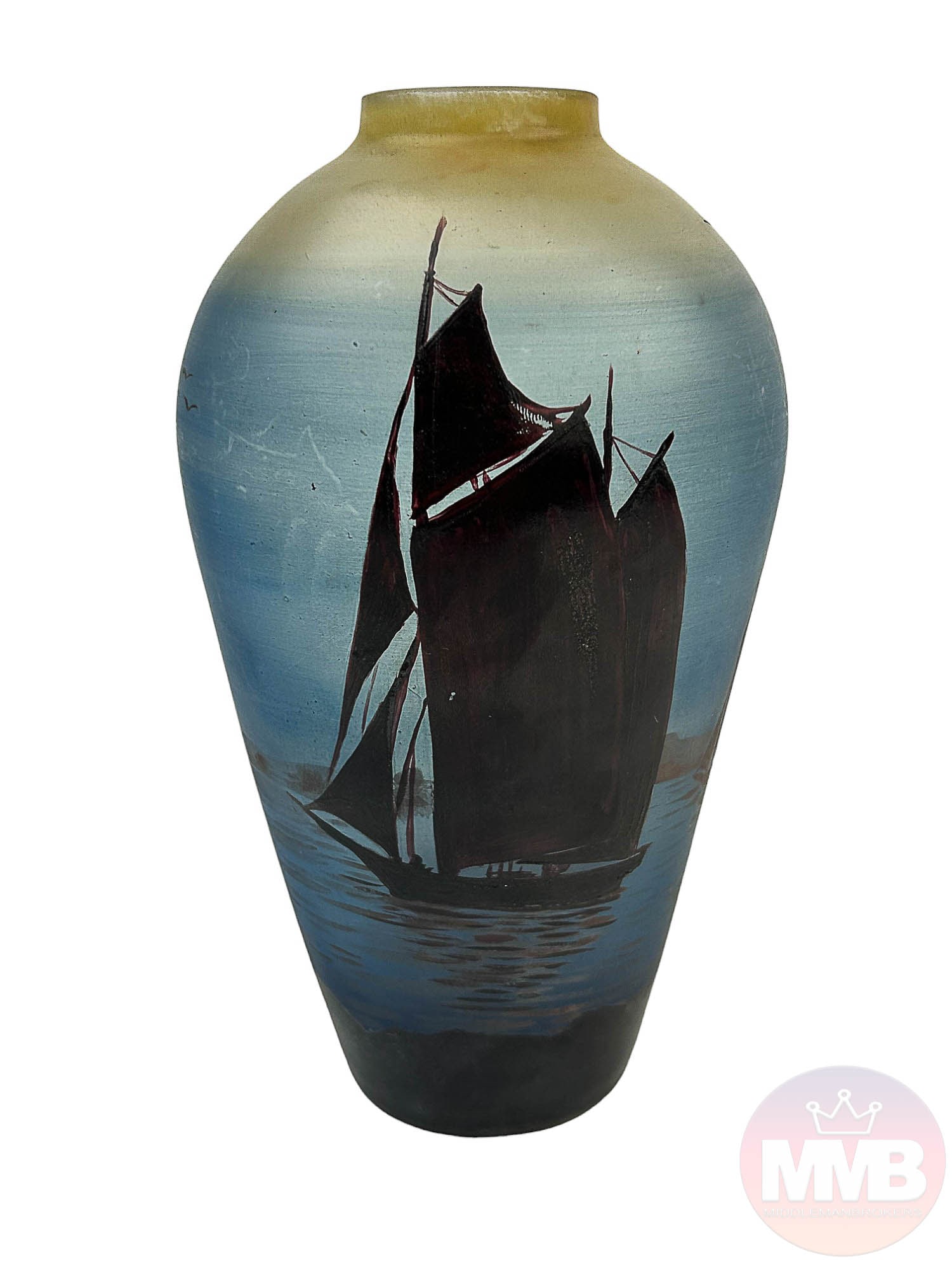 Peynaud 1869-1952 Frosted Glass Boat Seascape Vase (1 of 6)