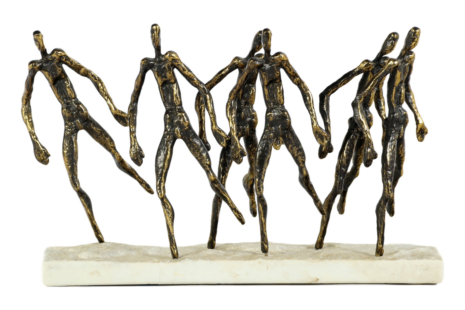 Modernist Bronze Brutalist Nude Figural Sculptures: Mystery Artist (20th Century). A signed and numbered limited edition bronze statue. A modern figural group produced in a Brutalism style with six nude abstract figures modeled in motion. Produced circ