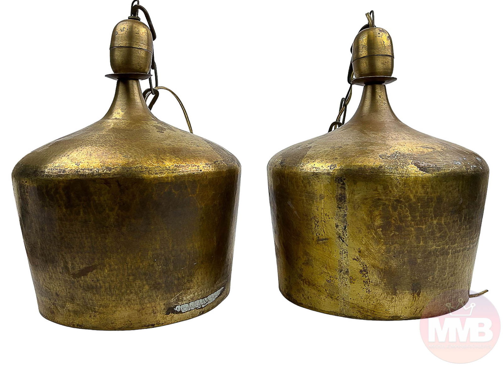 Mid Century Modern Pr Hammered Brass Pendant Lamps (1 of 7)
