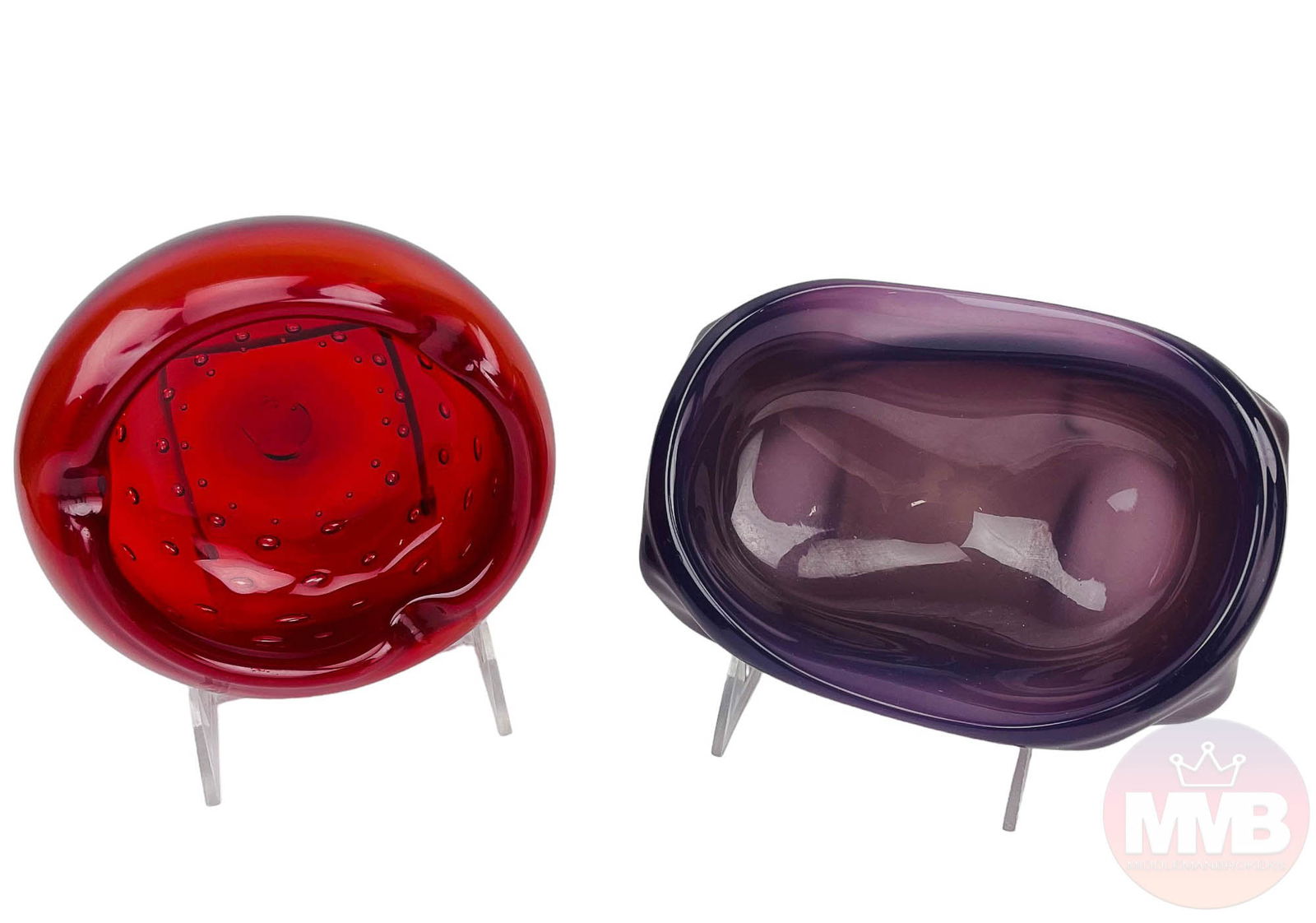 Murano Italy Red Purple Glass Ashtray Dish Bowl 2p (1 of 5)