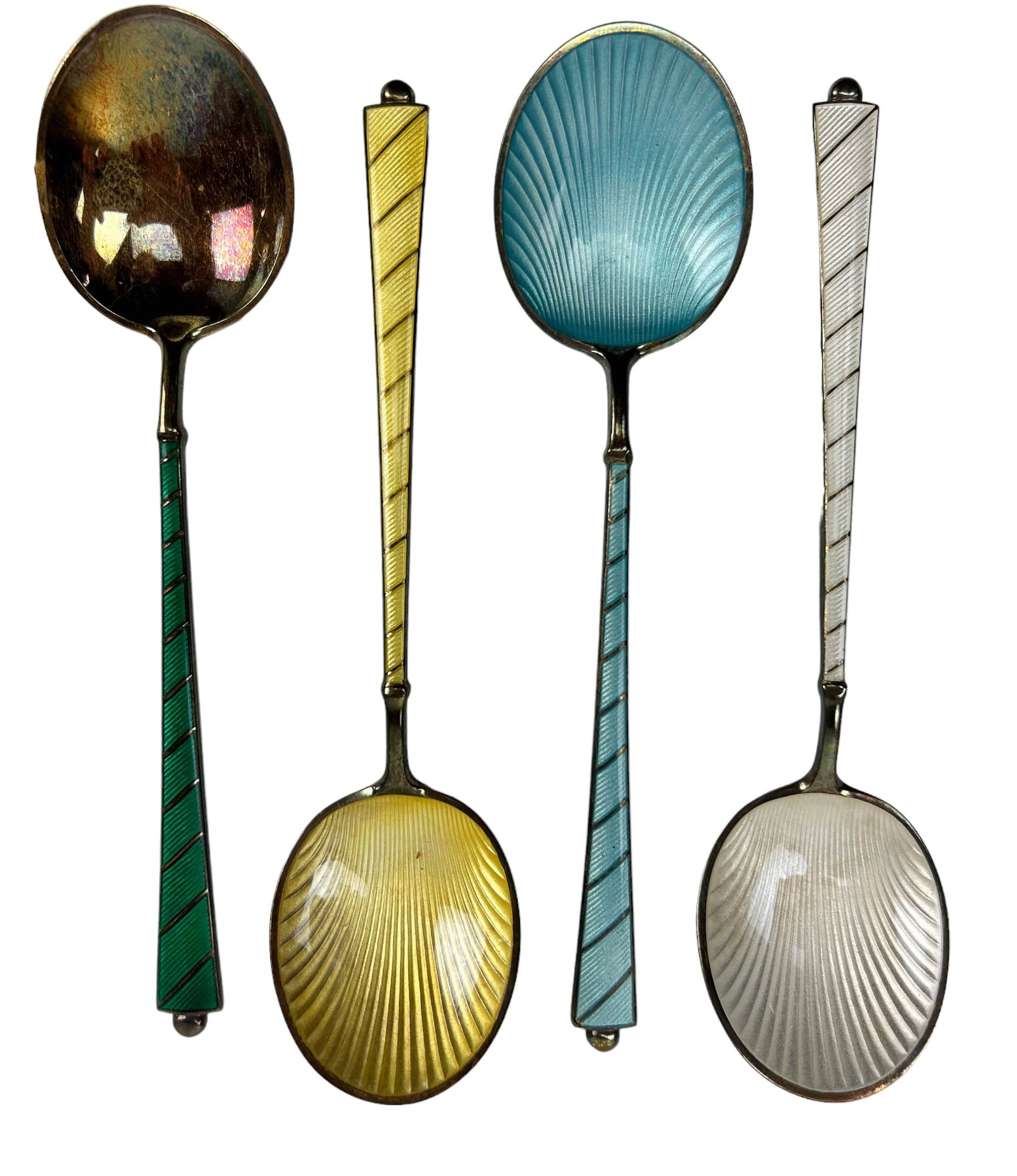 Ela Denmark Sterling Enamel Guilloche Spoon 4p LOT (1 of 2)