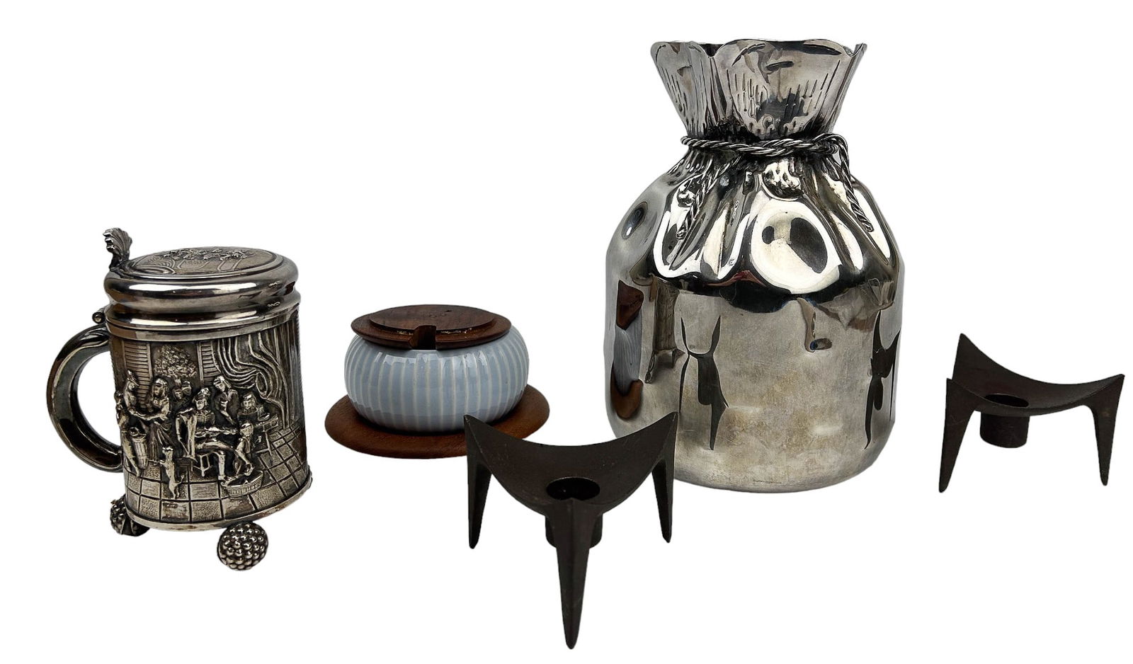 Silverplate Cast Iron Ceramic Wood Bowl Vase LOT (1 of 5)