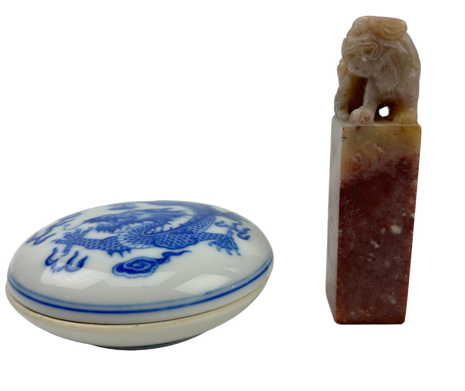 Chinese Soapstone Wax Seal & Porcelain Dragon Box (1 of 4)