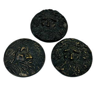 Ken Treister Bronze Abraham Moses Medallion 3p LOT: Kenneth Treister ( American, Born 1930). Includes a total of three (3) Jewish Judaica theme Limited Edition high relief portrait face medallions. Two are of the prophet Abraham and one is of the side