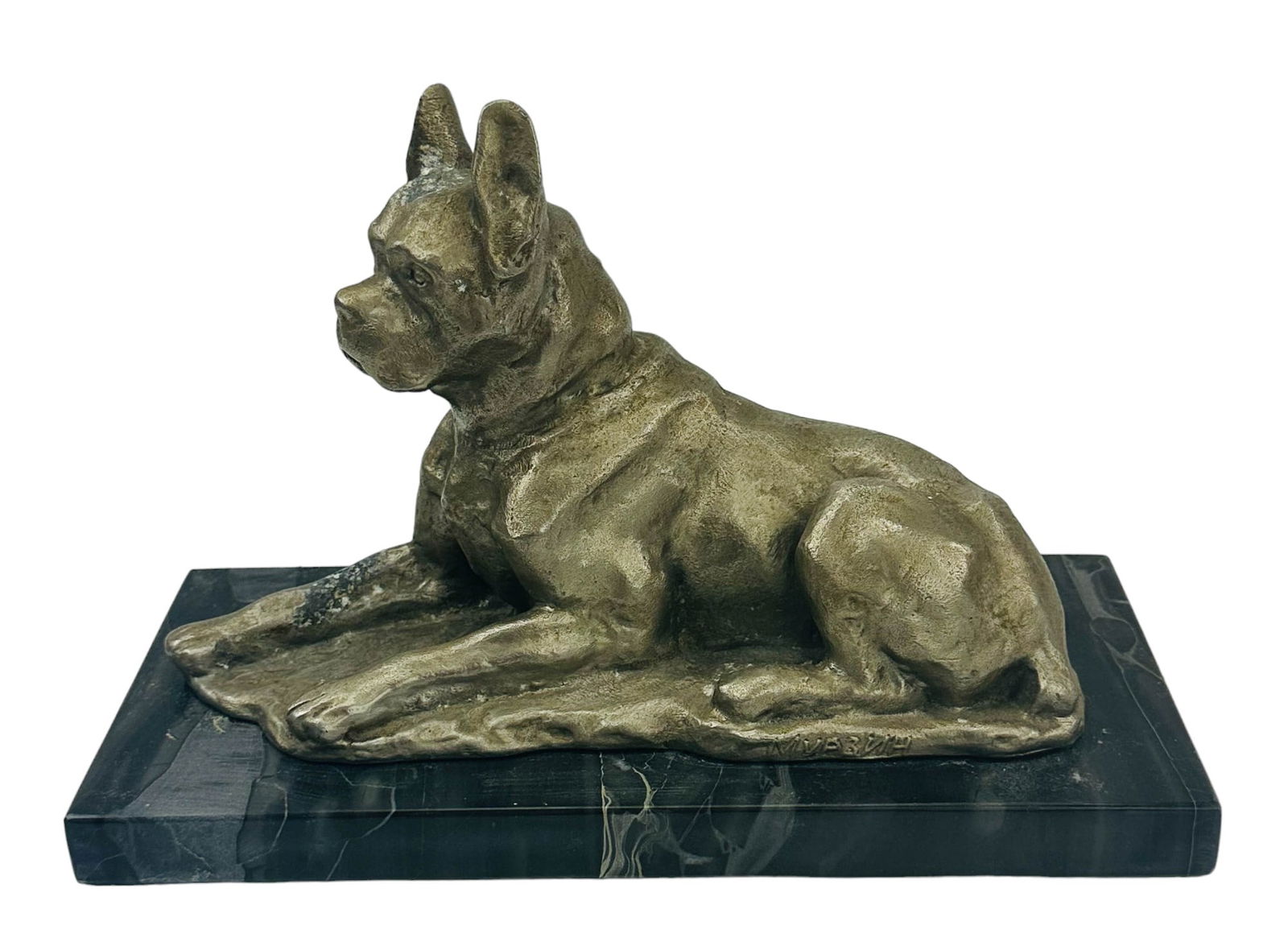 Art Deco Russian Signed Boxer Dog Metal Sculpture (1 of 4)