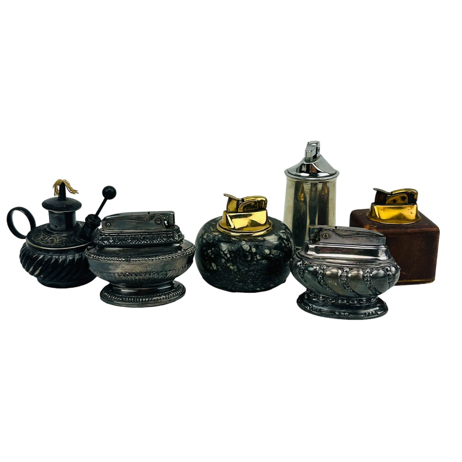 Ronson Raimond Silverplate Marble Leather Lighters (1 of 6)