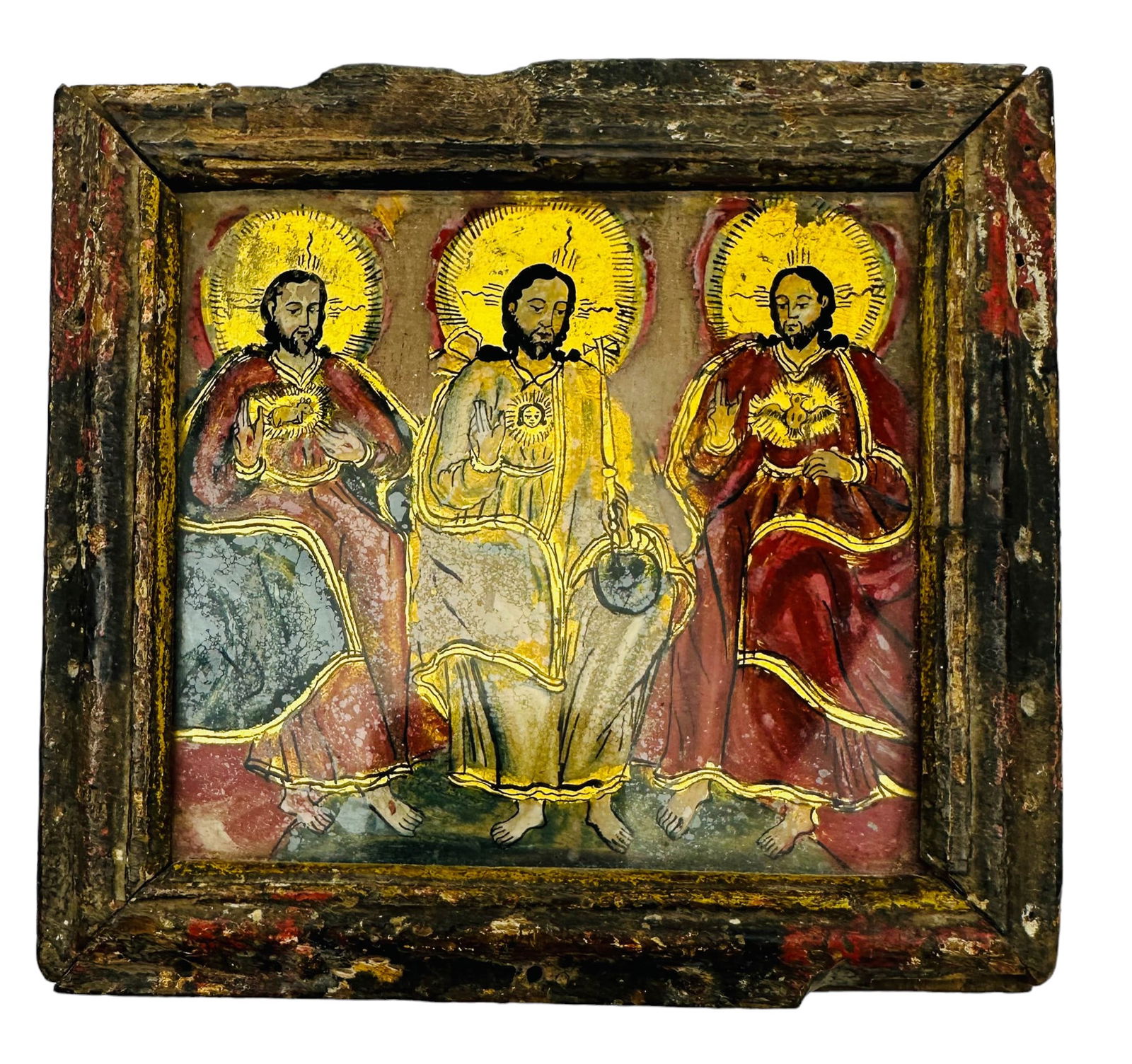 Spanish Colonial Religious Reverse Glass Painting (1 of 3)