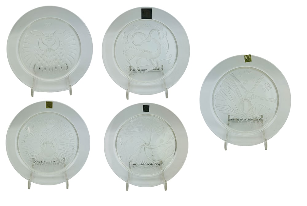 Lalique Frosted Crystal Glass Annual Plate 5pc LOT (1 of 6)