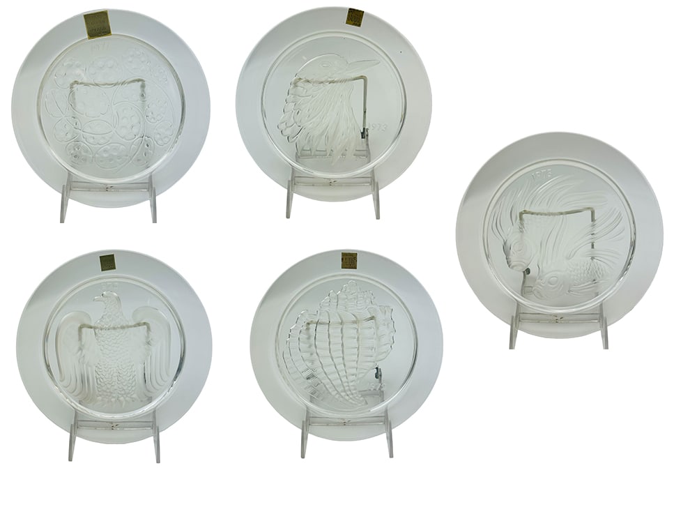 Lalique Frosted Crystal Glass Annual Plate 5pc LOT (1 of 6)