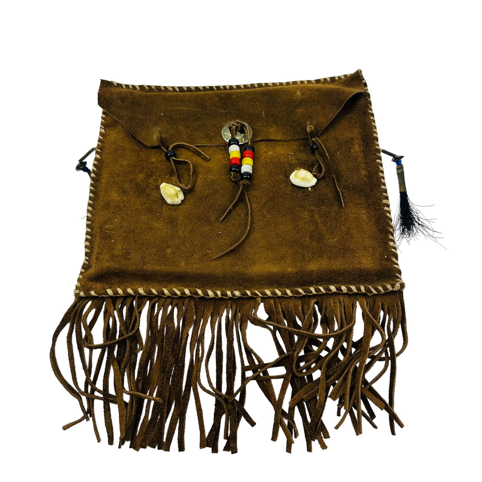 American Indian Leather Beaded Shell Purse Bag LOT (1 of 6)