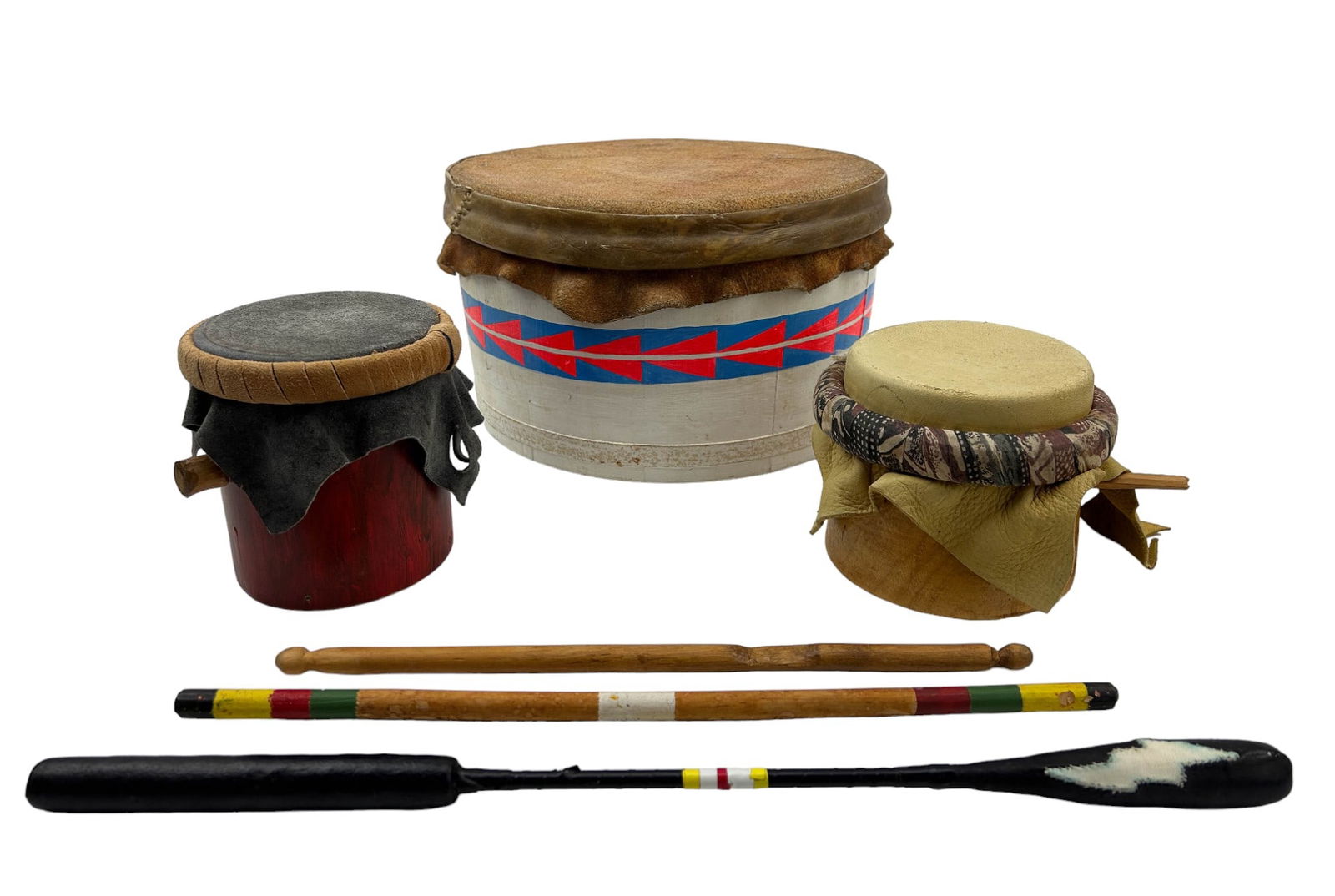 Native American Indian Rawhide & Wood Drum 3pc LOT (1 of 12)