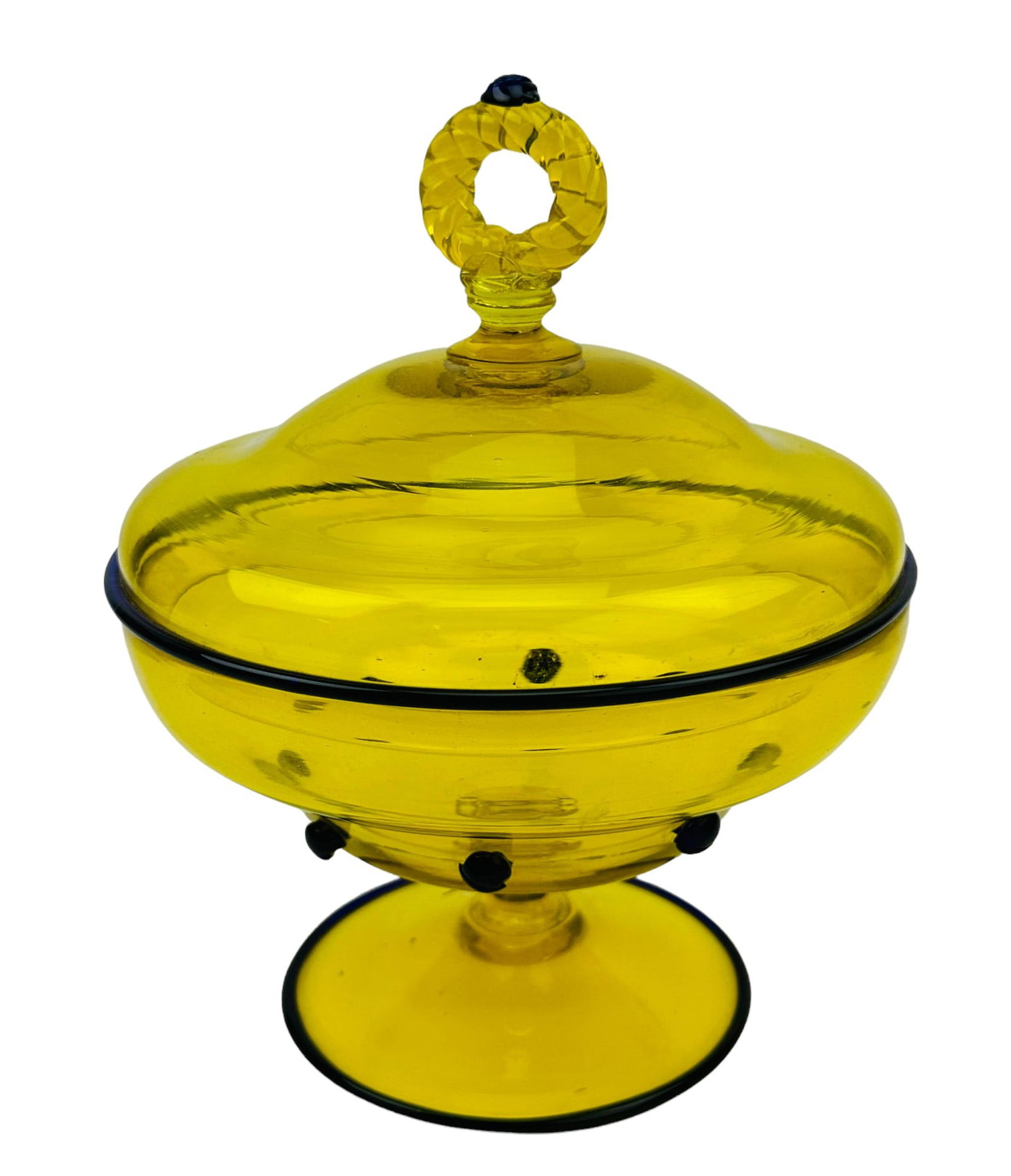 Murano Venetian Art Glass Yellow Black Nut Compote (1 of 4)