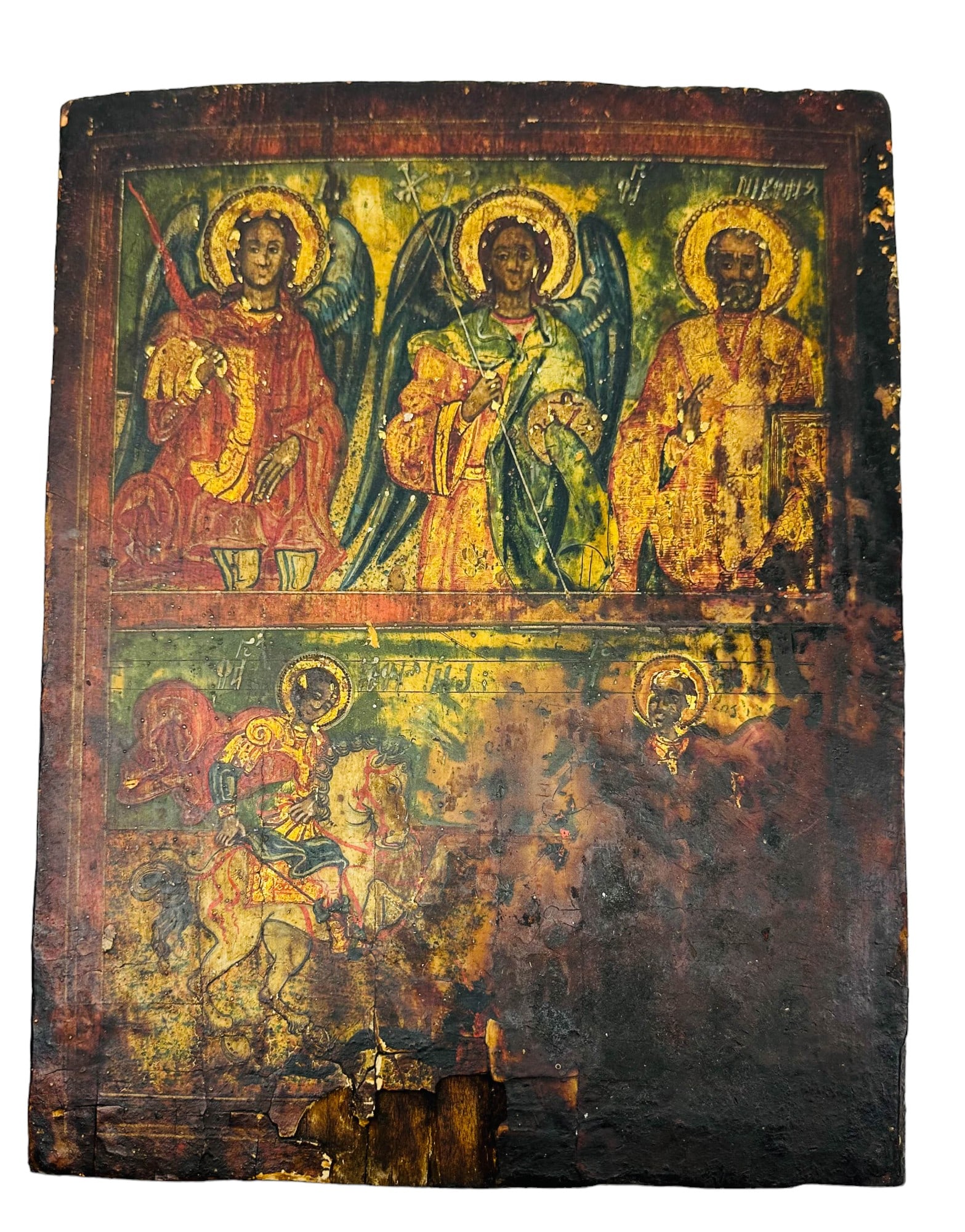 Russian Orthodox Religious Painted Wood Icon Panel (1 of 2)